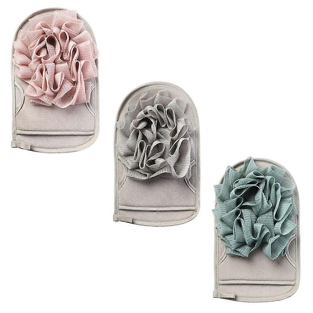 Body Scrubber Glove Exfoliating 3Pcs Bath Mitts Bathing Gloves Light Brown Skin Cleaning