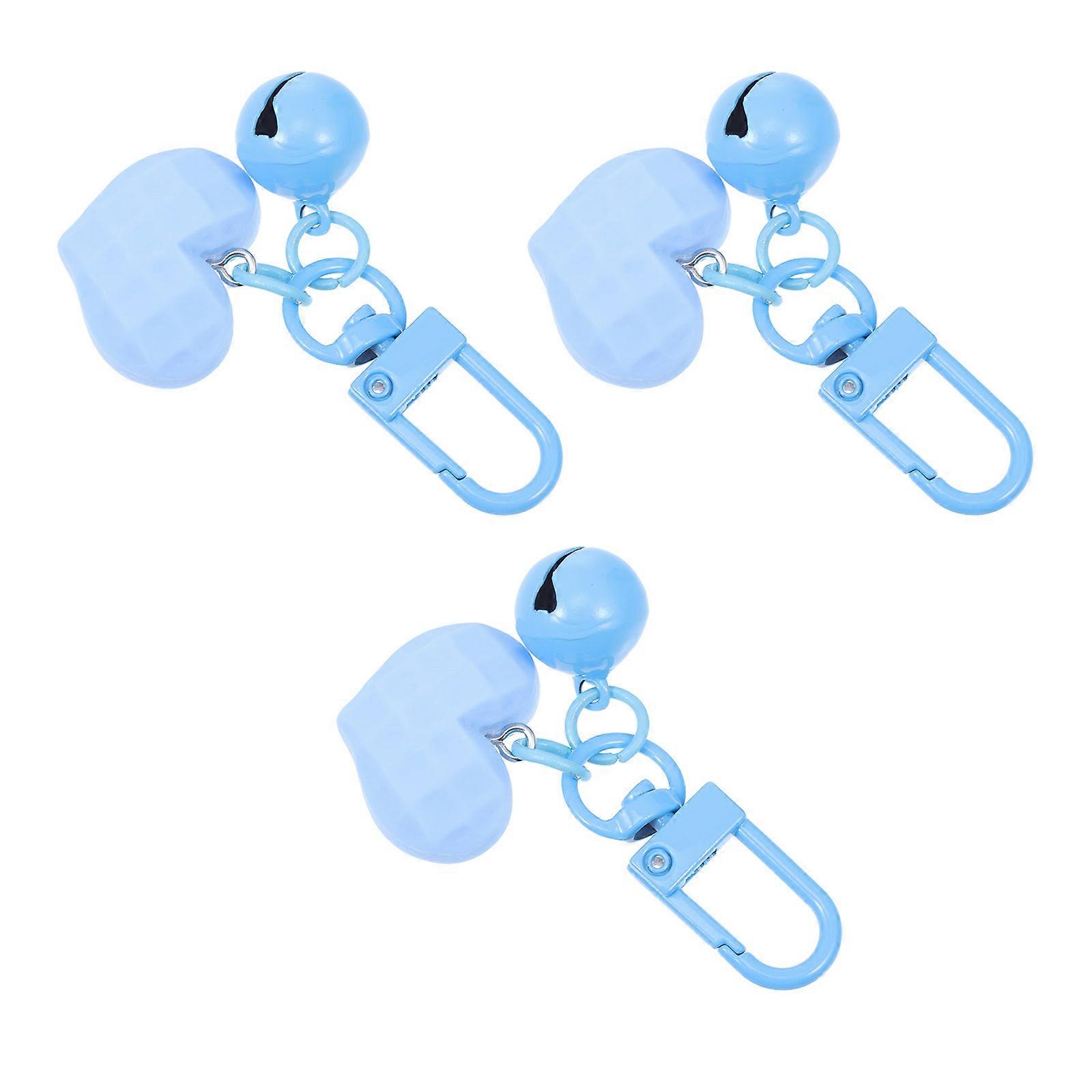 3 سلاسل مفاتيح من الراتنج الأزرق ومعدني مع معلقات جرس رائعة للزينة صغيرة ومدمجة