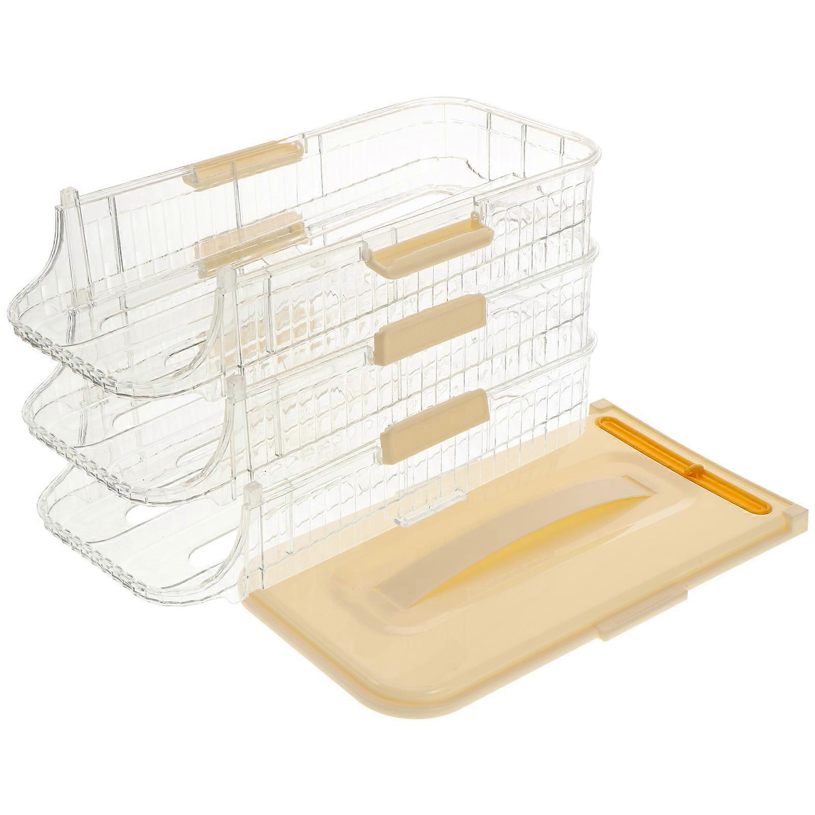 Multi Layer Stackable Egg Holder for Refrigerator Clear Organizer with Handle 2pcs Rolling Type