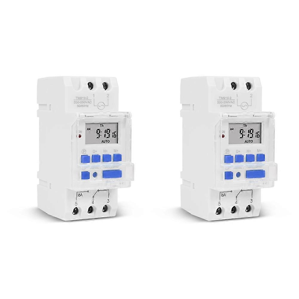 2X TM919A-2 Programmable Digital Time Switch Relay Timer Control AC 220V 16A Din Rail Mount