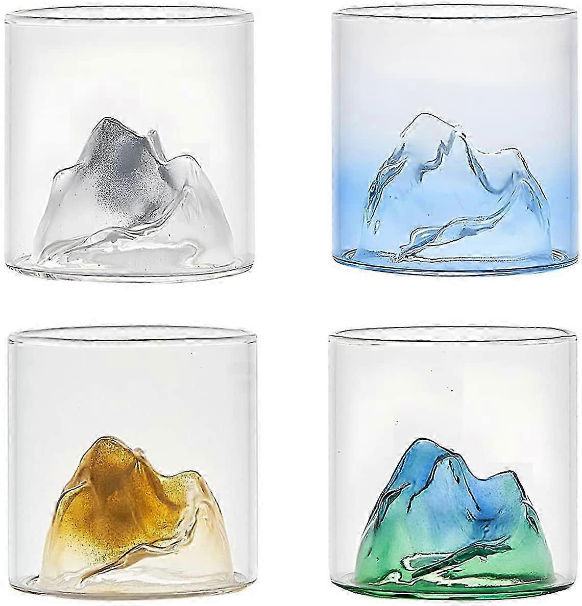 Whiskey Glasses Set of 4,Volcano Crystal Whiskey Glasses,4 Colors Thick Bottom Rock Drinking Glassware