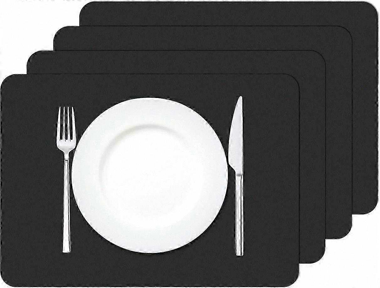 Rectangular PVC Placemats Set of 4, Heat Resistant and Waterproof, Washable Table Mats for Dining, 4230cm (Black)