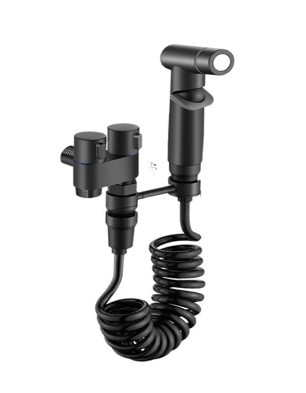 Bathroom Handheld WC Bidet Sprayer Faucet With Self-Cleaning Shower Head, 1-In-2-Out Angle Valve, Noir Finish, UK Model