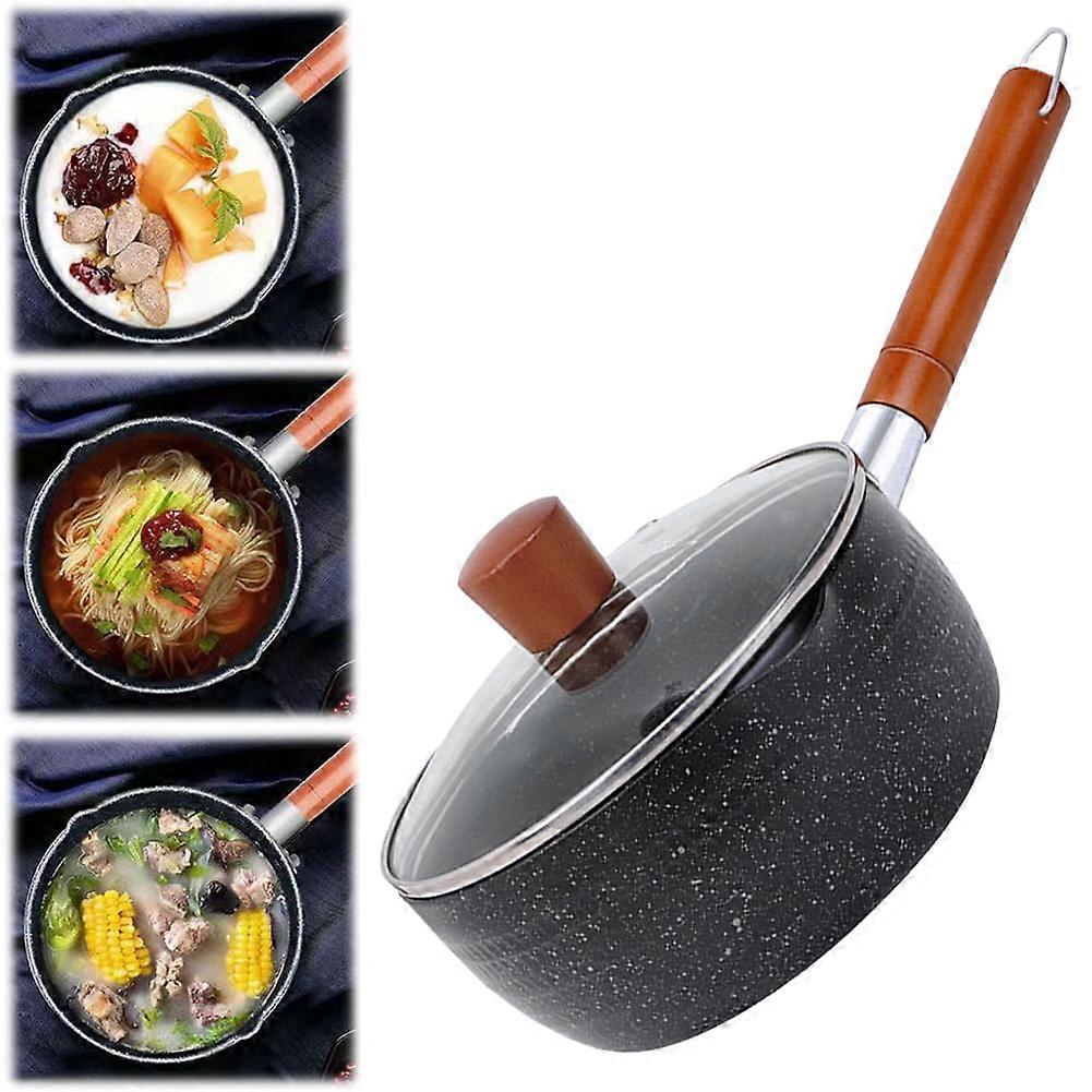 NonStick Saucepan for Boiling Milk, Long Handle, Induction Frying Pan with Lid, Mini Stockpot, Universal for Home Kitchen 22cm