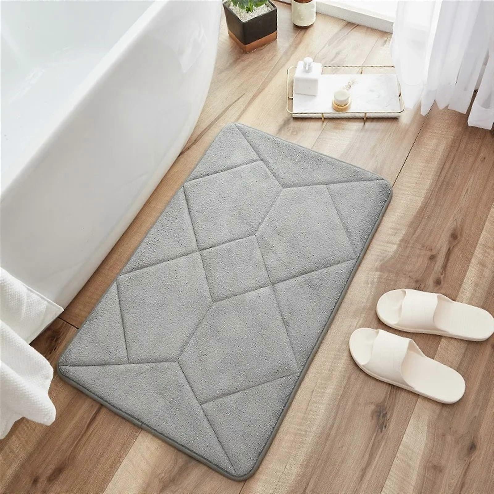 Memory Foam Bath Mat 40x60cm Grey, Absorbent Non-Slip Bathroom Rug, Machine Washable Soft Comfort Mat