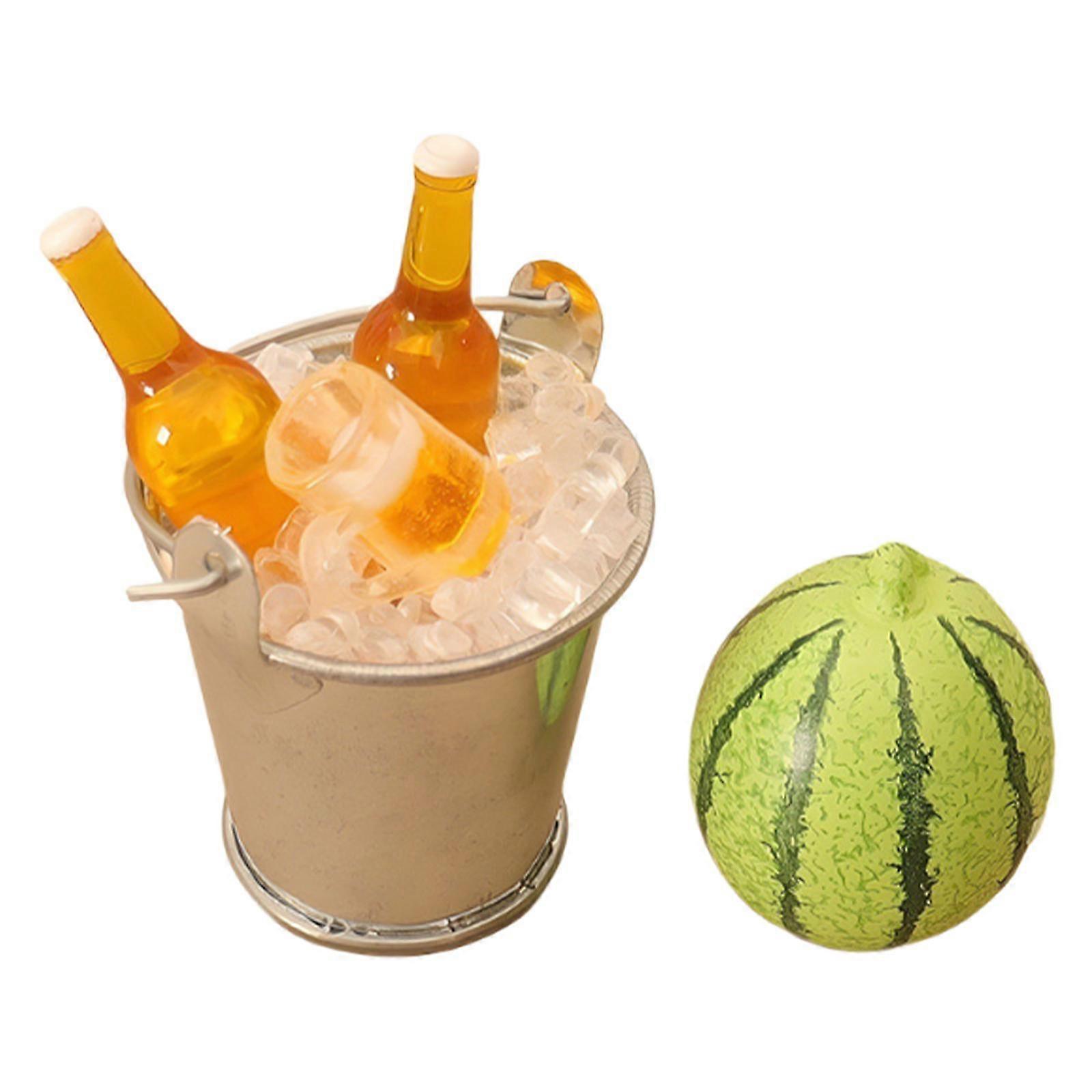 1/12 Beer Cups Bottle Set Model Mini Ice Bucket Resin Drink Cooling Bucket Toy