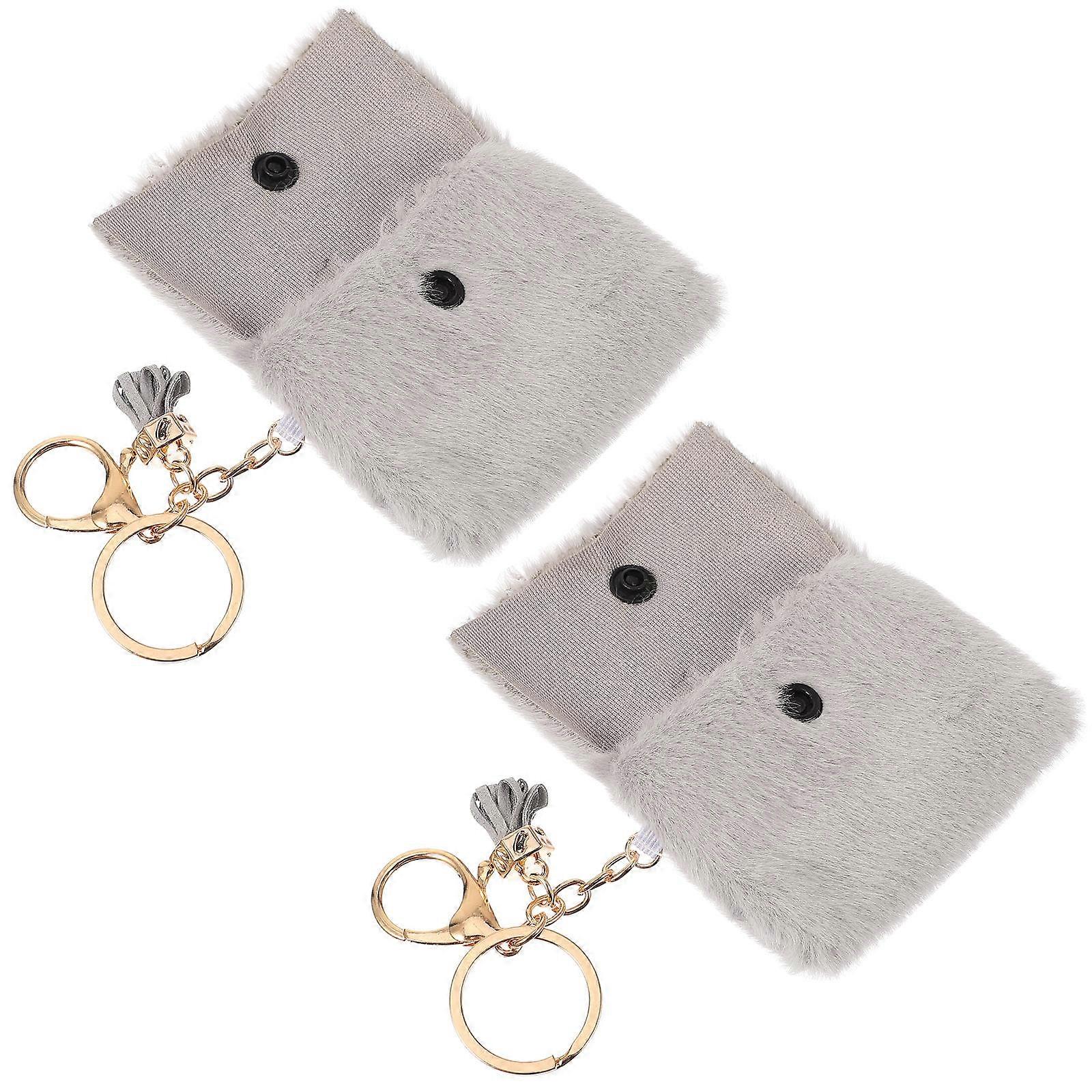 Grey Plush and Metal Keychain Purse for Storage with Beautiful Color and Durable Material 2 Pieces