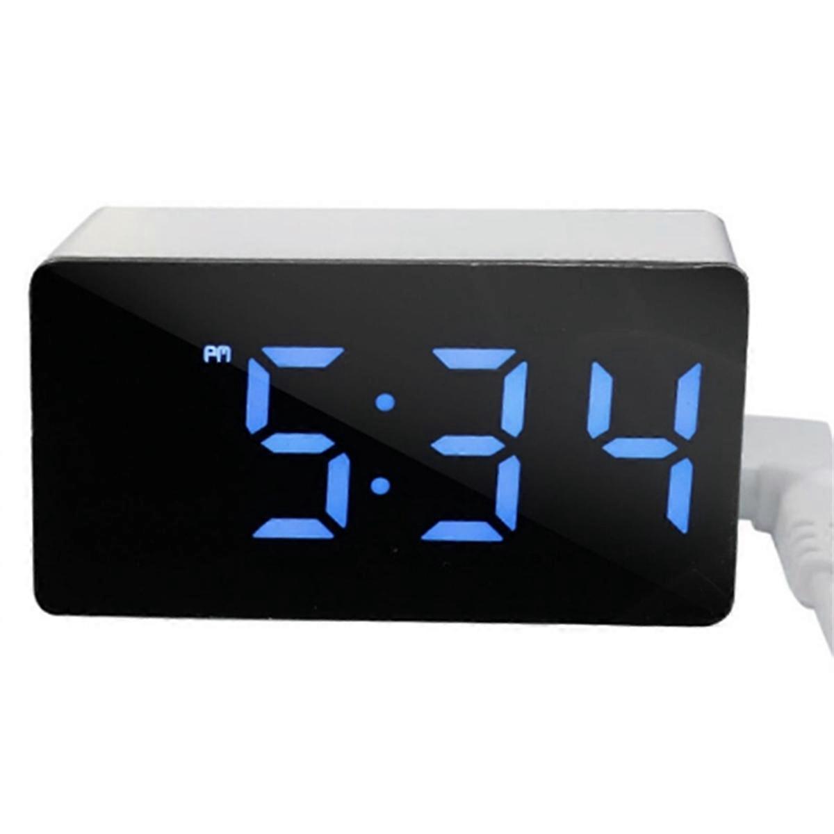 Digital Clock TEMP Date 3 Alarms Power-Off Memory Table Clock USB Powered Always on 12/24H Night Mode LED Clock Blue