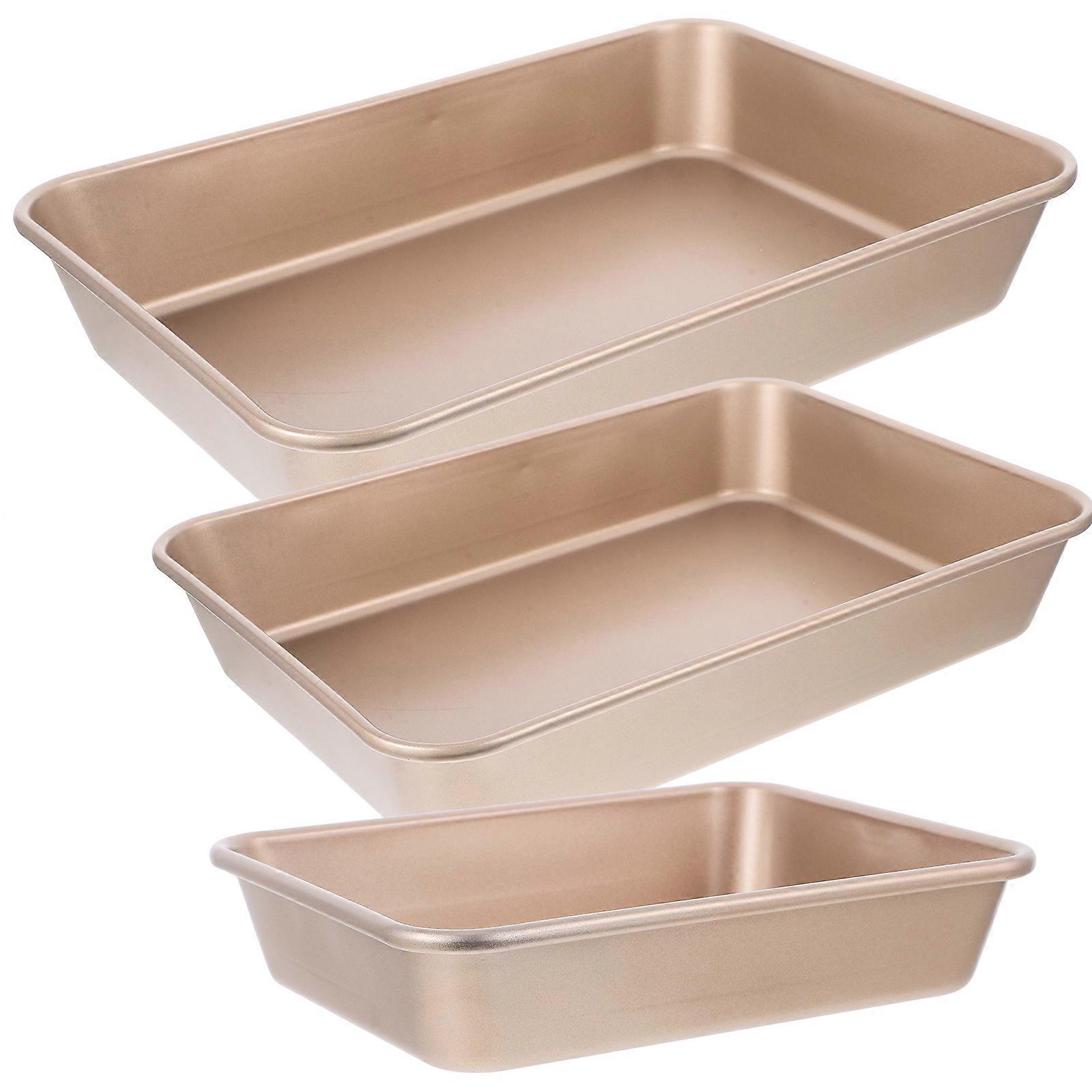 3pcs Deep Baking Pan Nonstick Bakeware For Lasagna Bread And Cake Heavy Duty Cookie Sheet For Toaster Oven