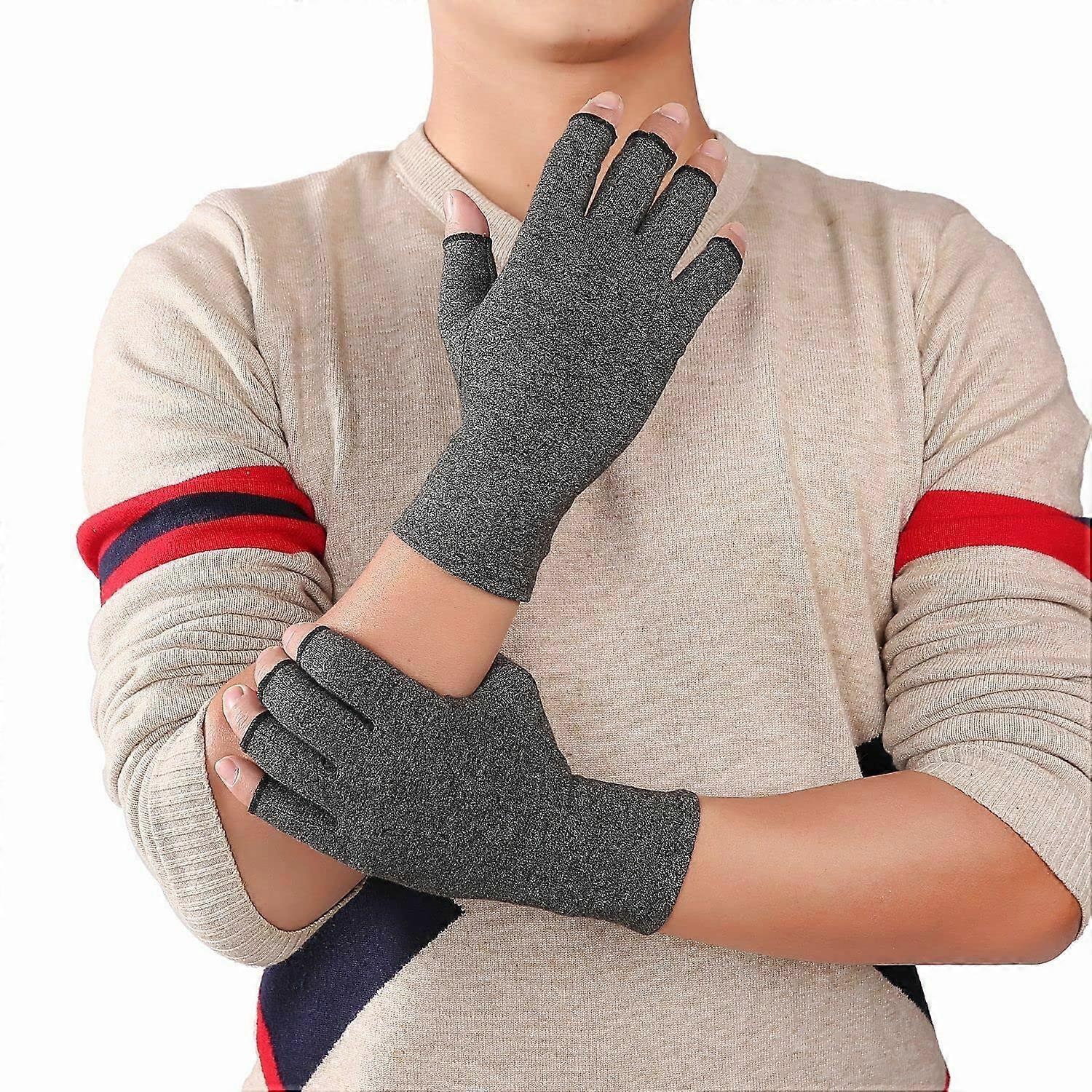 Compression Gloves Anti Arthritis Fingerless Pain Relief Joint Hand Support (M)