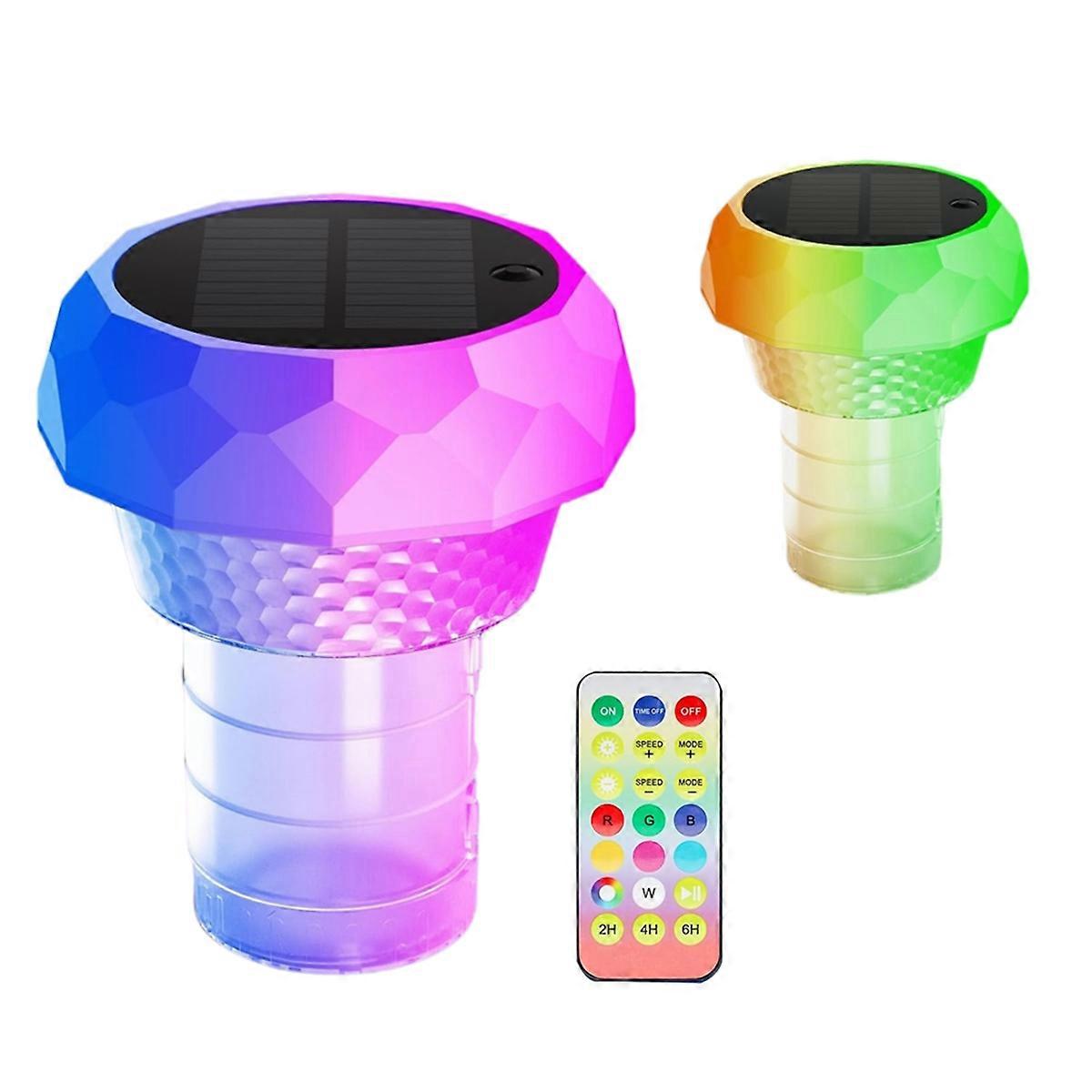 2PCS Solar Pool Chlorine Floater RGB Lamp Lighting Remote Control