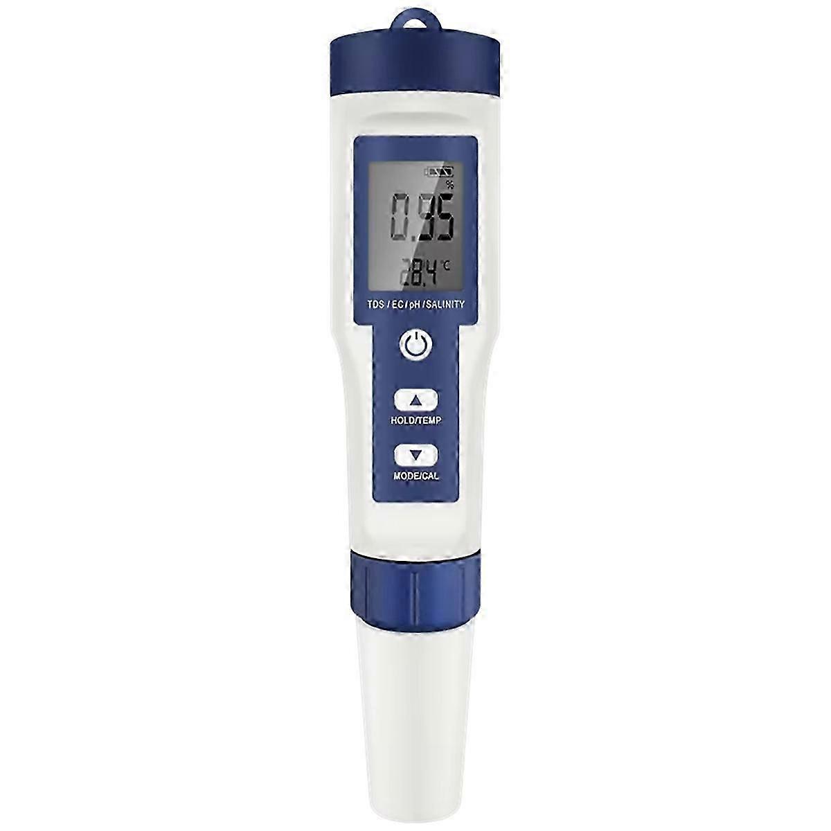 5 In 1 Digital Ph Tds Ec Meter Pen, Salinity, Temperature Tester with Conductivity and Filter Purity, Backlit Display