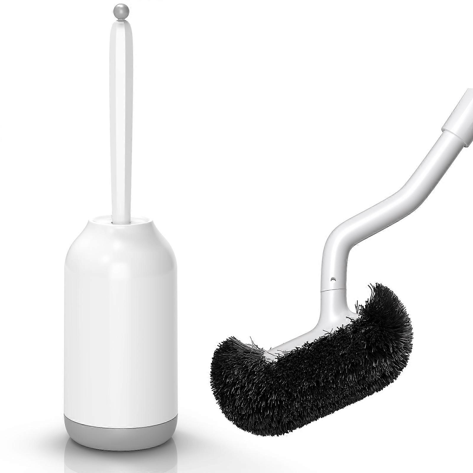 Hamitor Toilet Bowl Brush Corner Scrubber with Curved Long Handle and Holder Bathroom Cleaning Tool