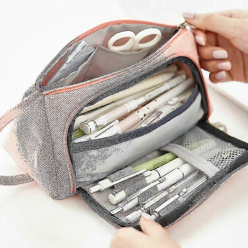 学生ペンペンケーススクールステーショナリーコスメティックバッグ大容量--ピンク