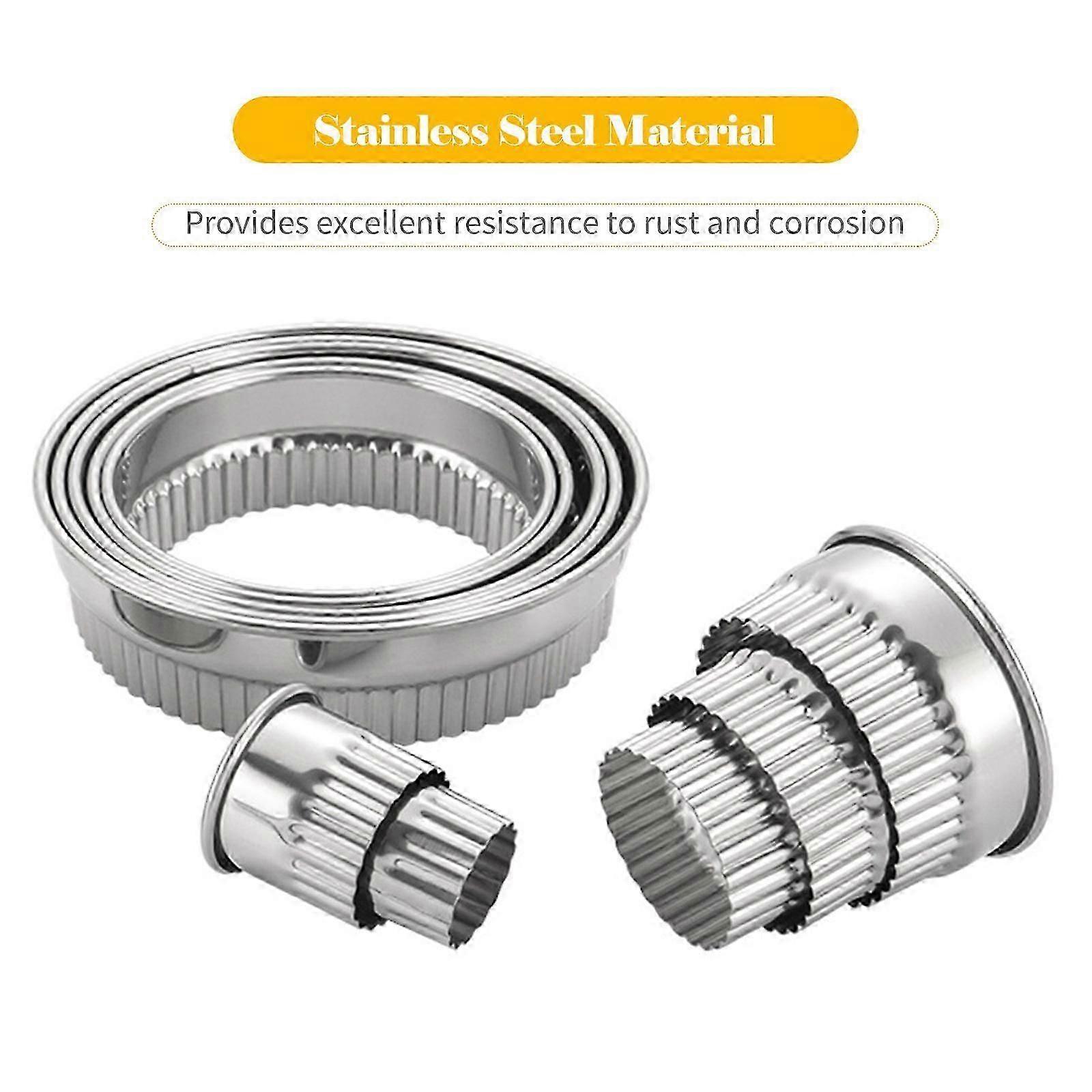 12PCS Fluted Round Cookie Cutters Set with Storage Box Christmas Cookies Pastry Cutters Mold Set Stainless Steel Different Size Round Biscuit Cutter f
