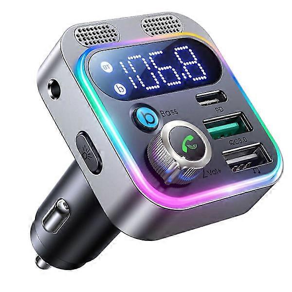 Bluetooth 5.3 FM Transmitter for Car 2023, [Stronger Dual Microphones with Deep Bass Sound], 48W PD&QC3.0