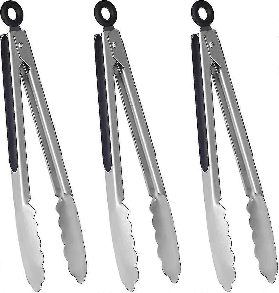 9-inch 3-piece barbecue tongs with locking function, space-saving