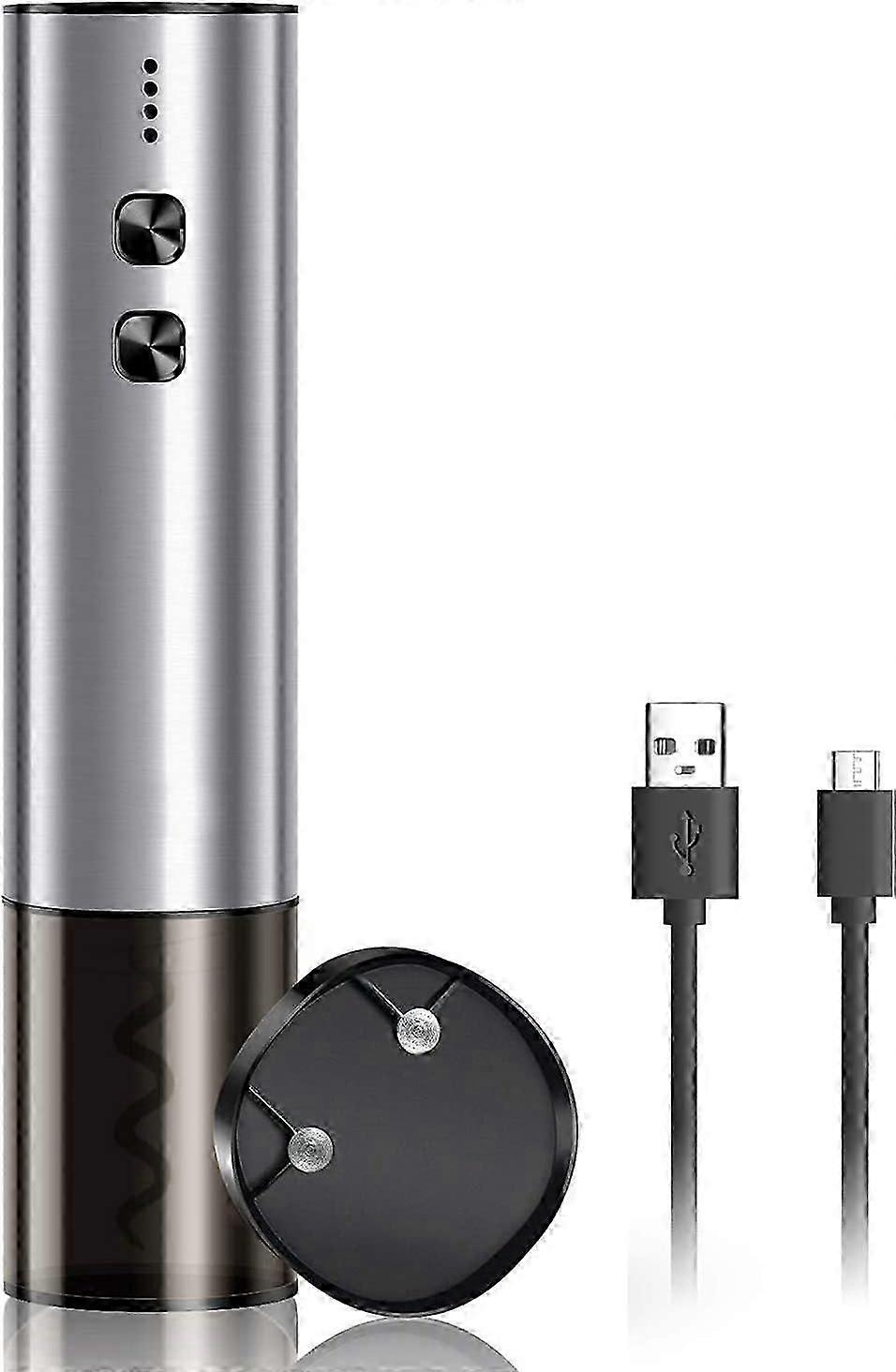Electric Wine Opener with Foil Cutter and USB Cable (Silver)