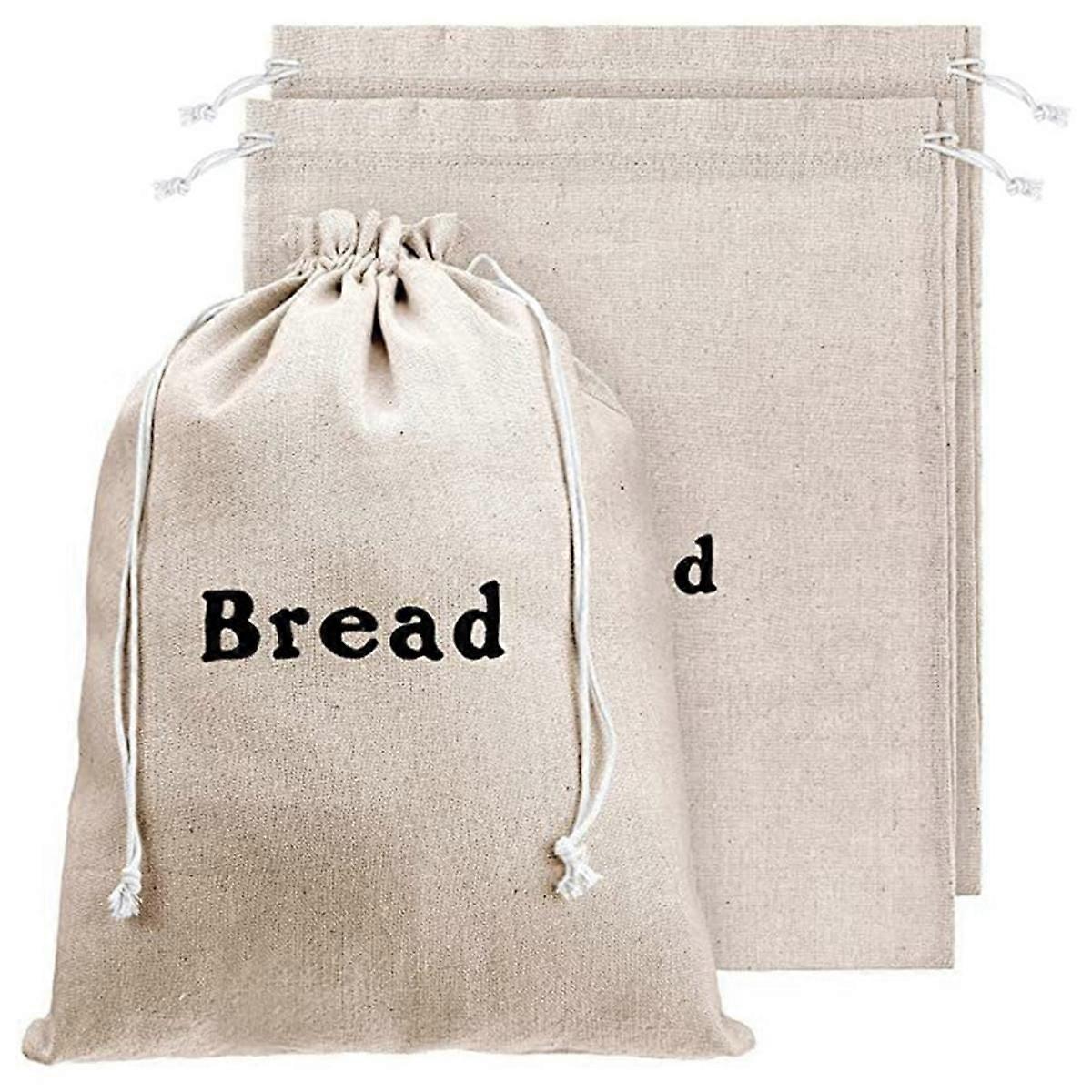 Linen Bread Bags (3 Packs) Burlap Reusable Drawstring Bread Bags Unbleached Loaves Pastries Bags Ha