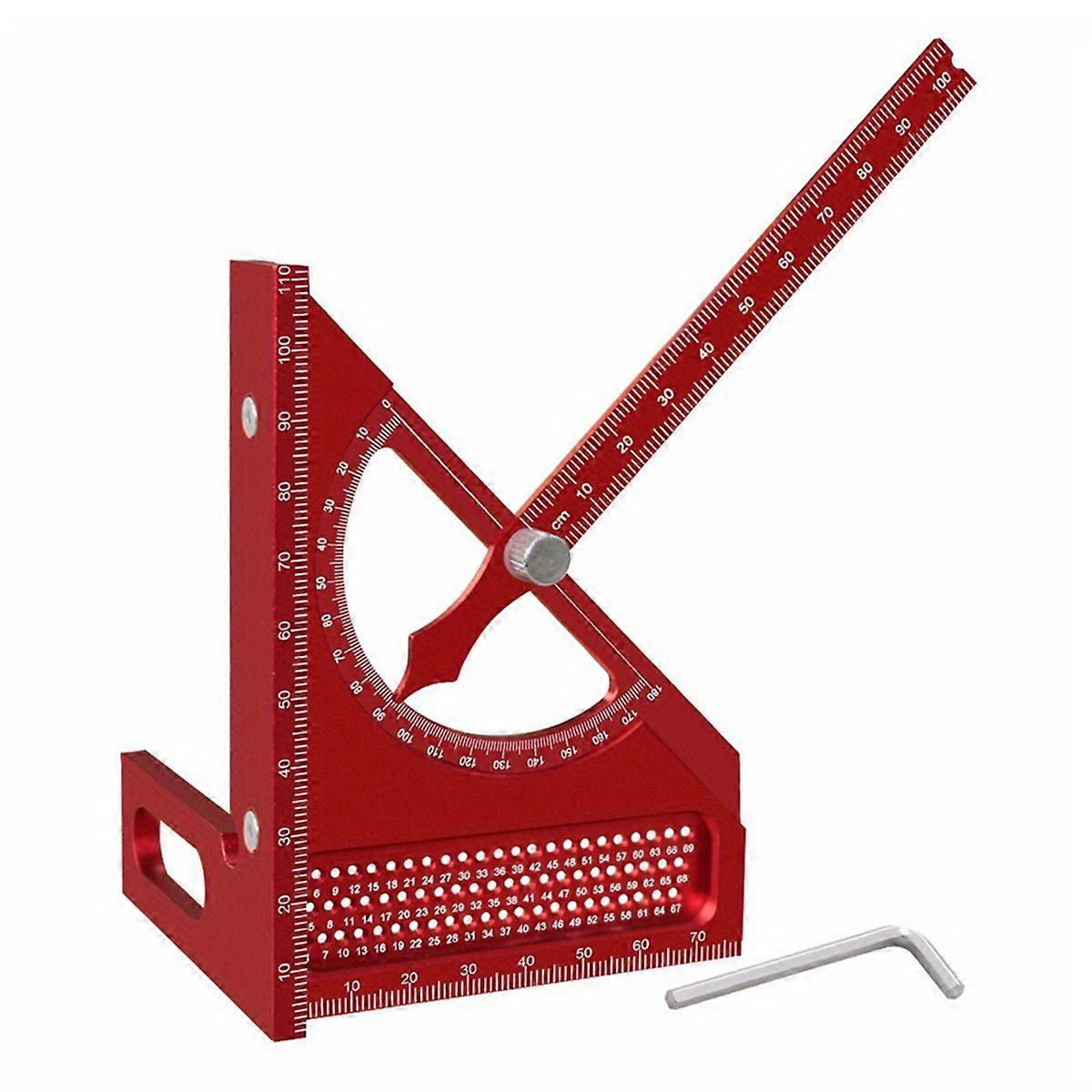 Adjustable Carpentry Square Protractor with 180 Degree Quick Marking Guide -Aluminum Half-Circle Set Scribing Ruler Red