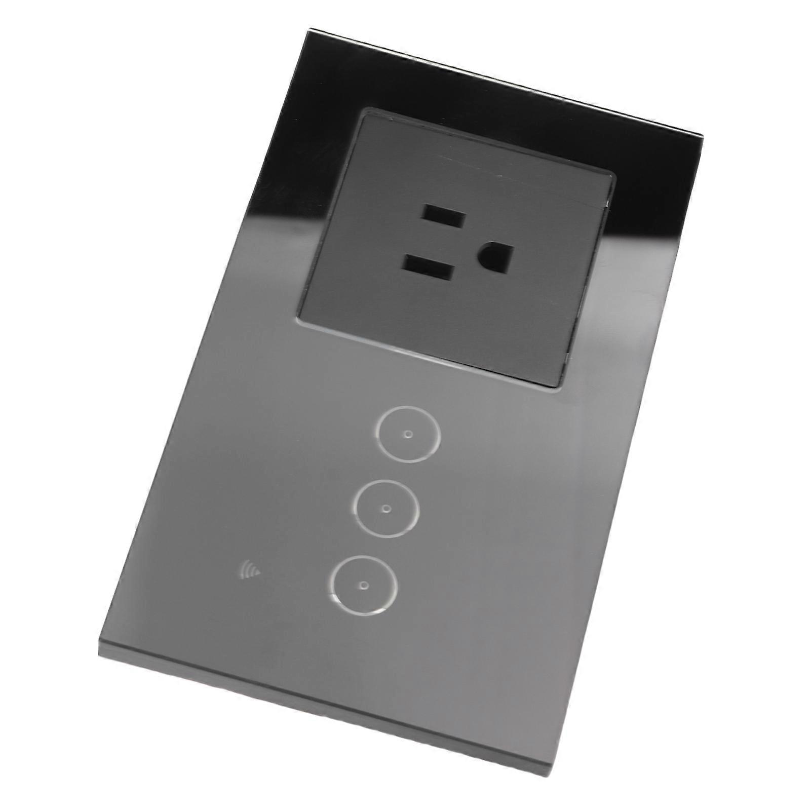 10A 3 Gang Smart WiFi Switch Socket Panel 14.5x8.5x4cm Black