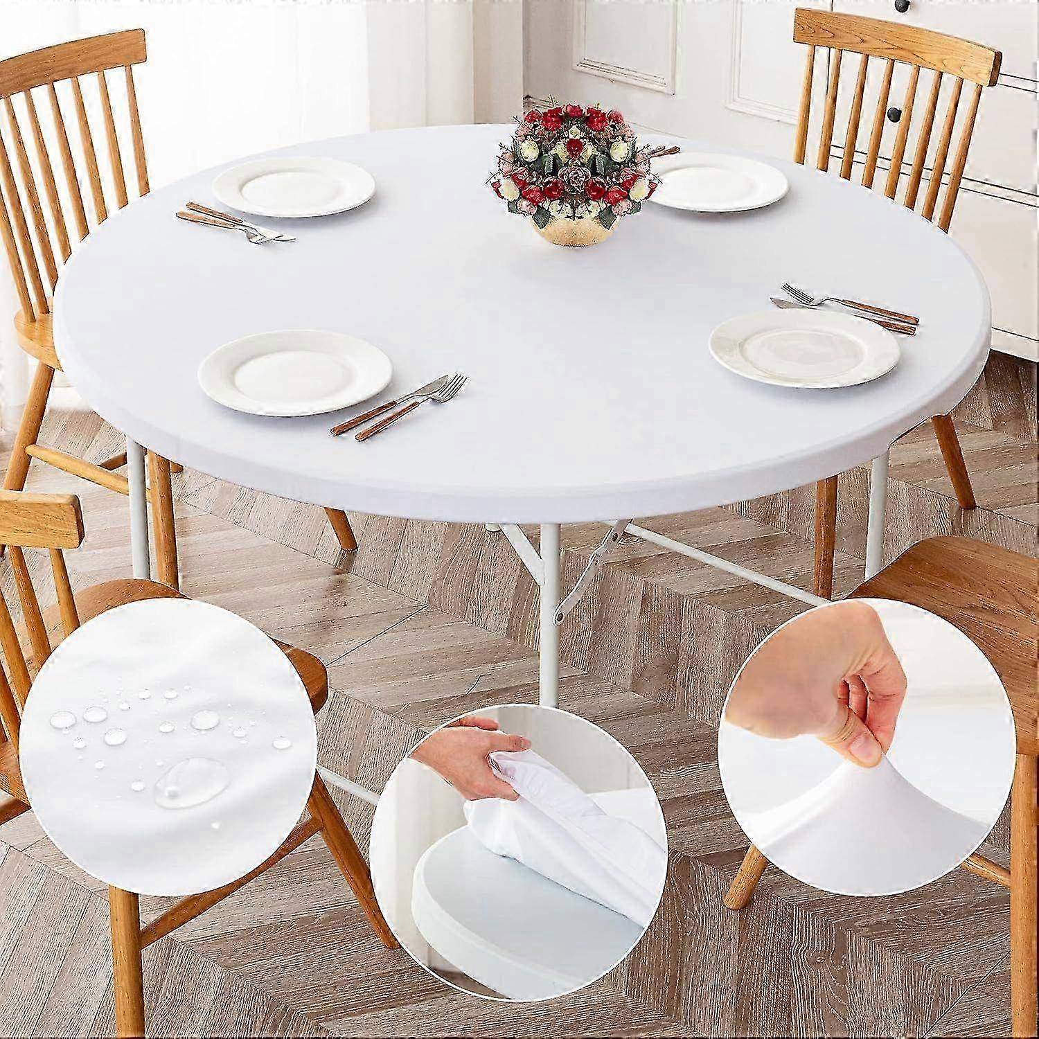 Round Fitted Tablecloth 2 Pack, Reversible Tablecloth with Elastic Edged