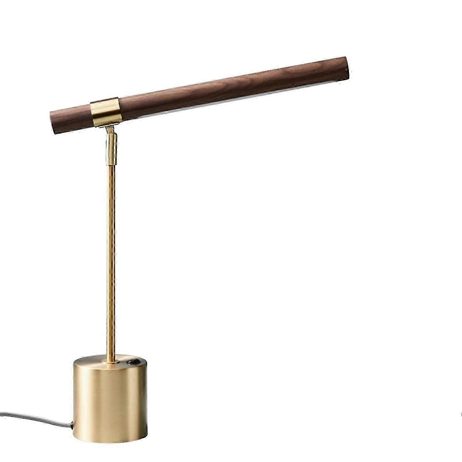 Mid Modern Century Gold Desk Lamp, Wood Brass Lamp Adjustable LED Table Lamp, Walnut Wood Shade