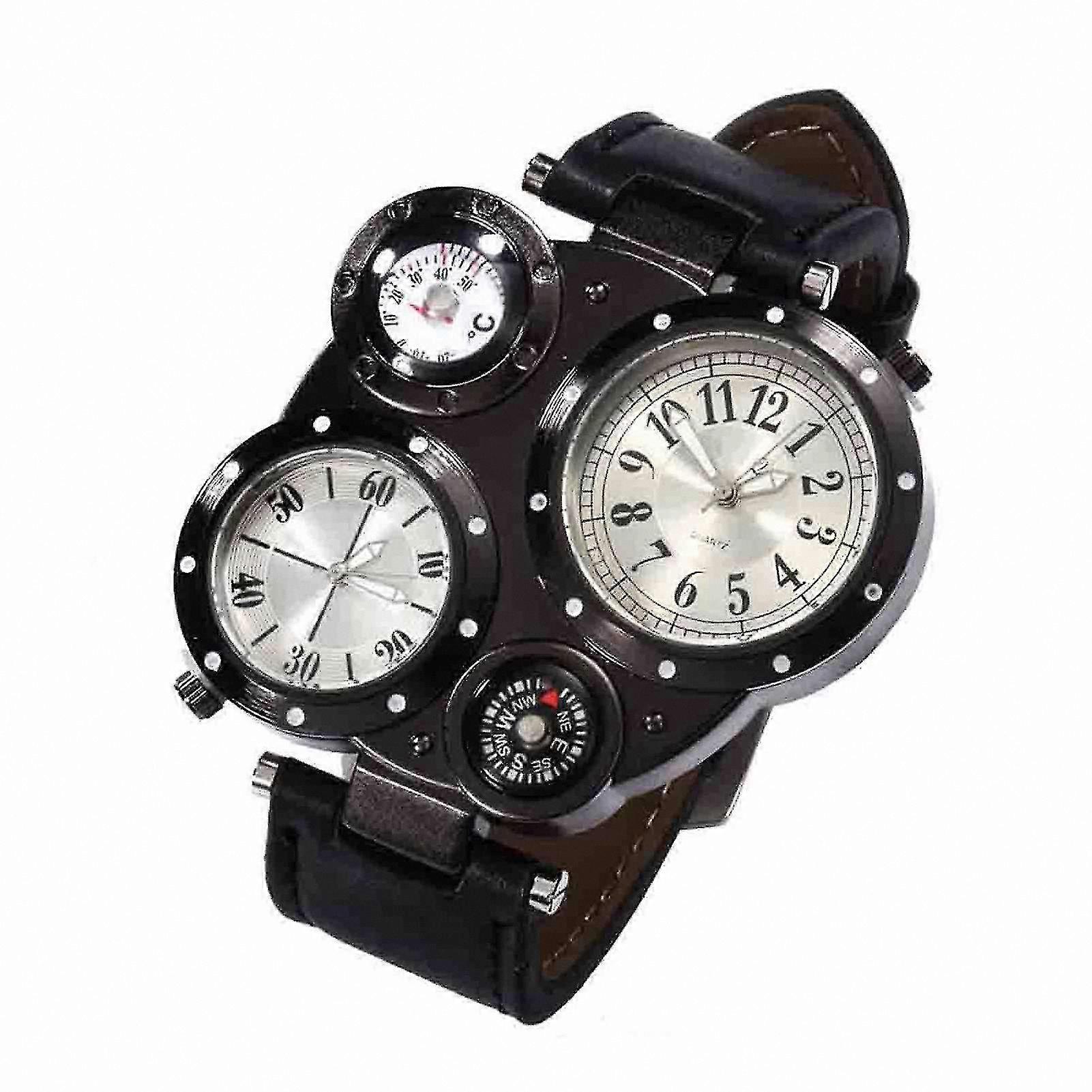 Dual Movement Men's Outdoor Watch with Thermometer and Compass Quartz Functionality