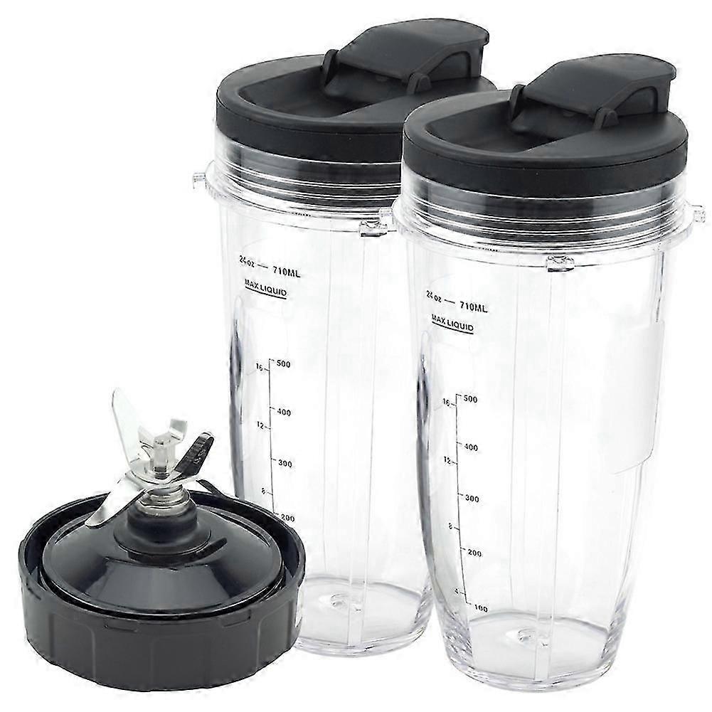 Blender Replacement Parts for Ninja, 2 24Oz Cups with To-Go Lids, 7 Fins Extractor Blade, for Nutri-2025