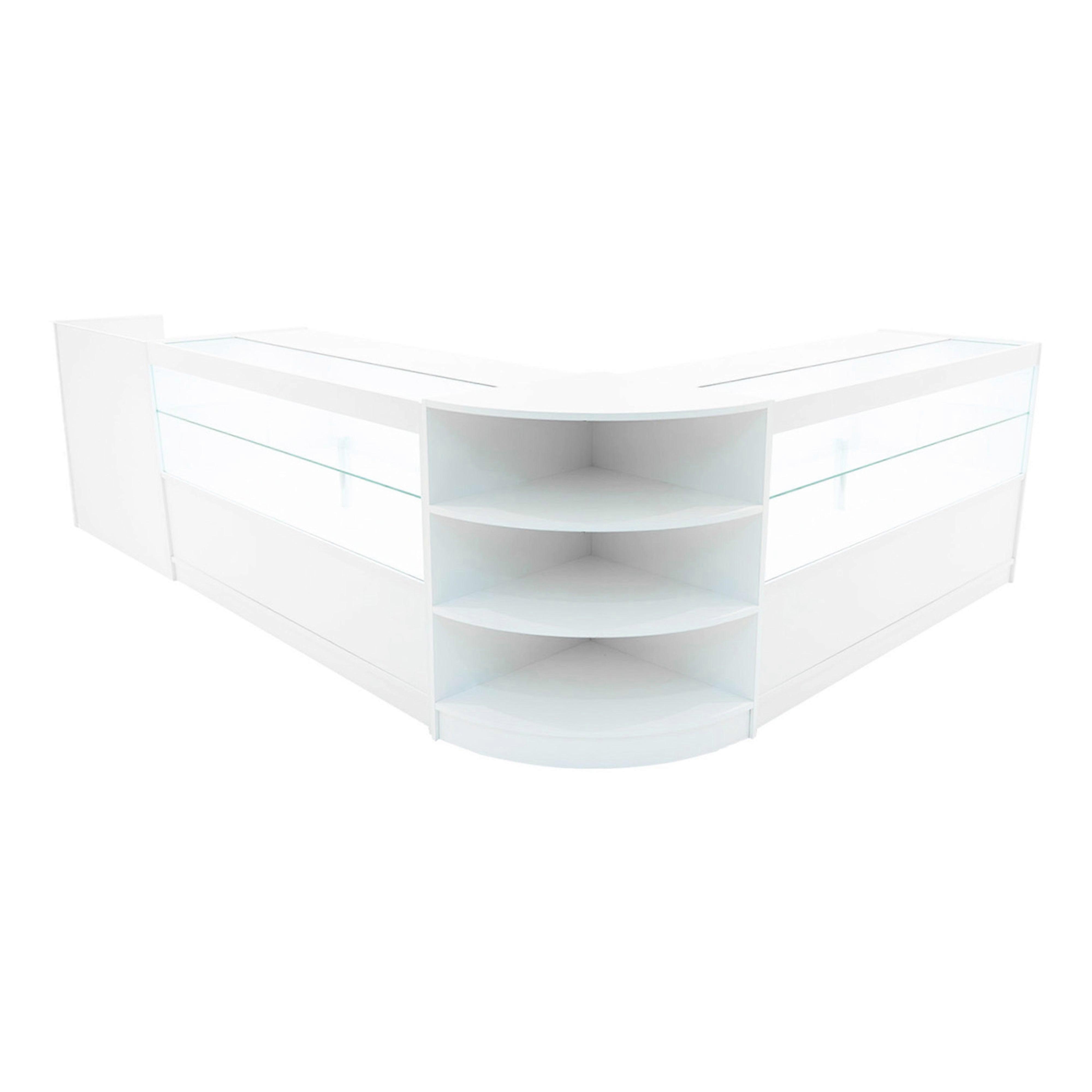 White Shop Counter Set Eclipse LED Light C1500 LM60 TB60 150cm 60cm W Lockable Sliding Doors Keys