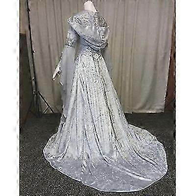 Šedé # Cross-border 2022 jednoduché dámské cos oblečení středověké retro svatební šaty 4barevná tunika s kapucí cospla