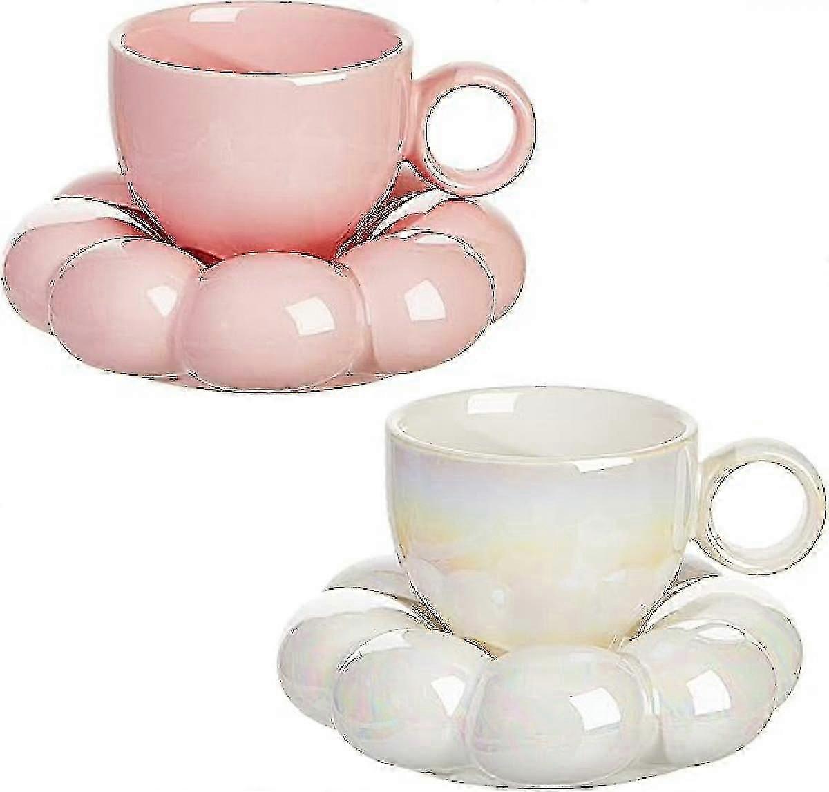 2 sztuki ceramiczny kubek w chmurze śliczny kubek z podstawką słonecznikową 7 uncji śliczny ceramiczny kubek do kawy ze spodkiem zestaw do kawy w biurze domowym - dobry