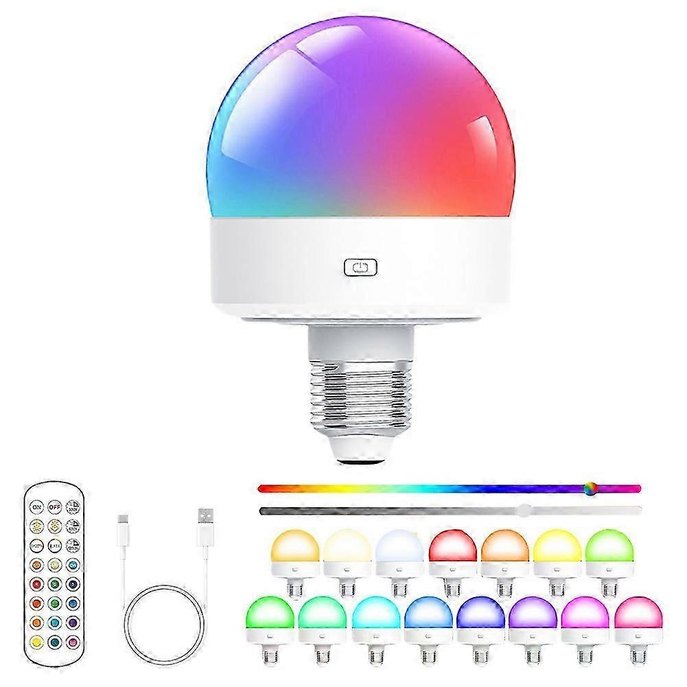 USB Rechargeable Light Bulb with Remote Control Timer Dimmable Easy to Install Battery Powered E27 Light Bulb RGB Lamp EU head