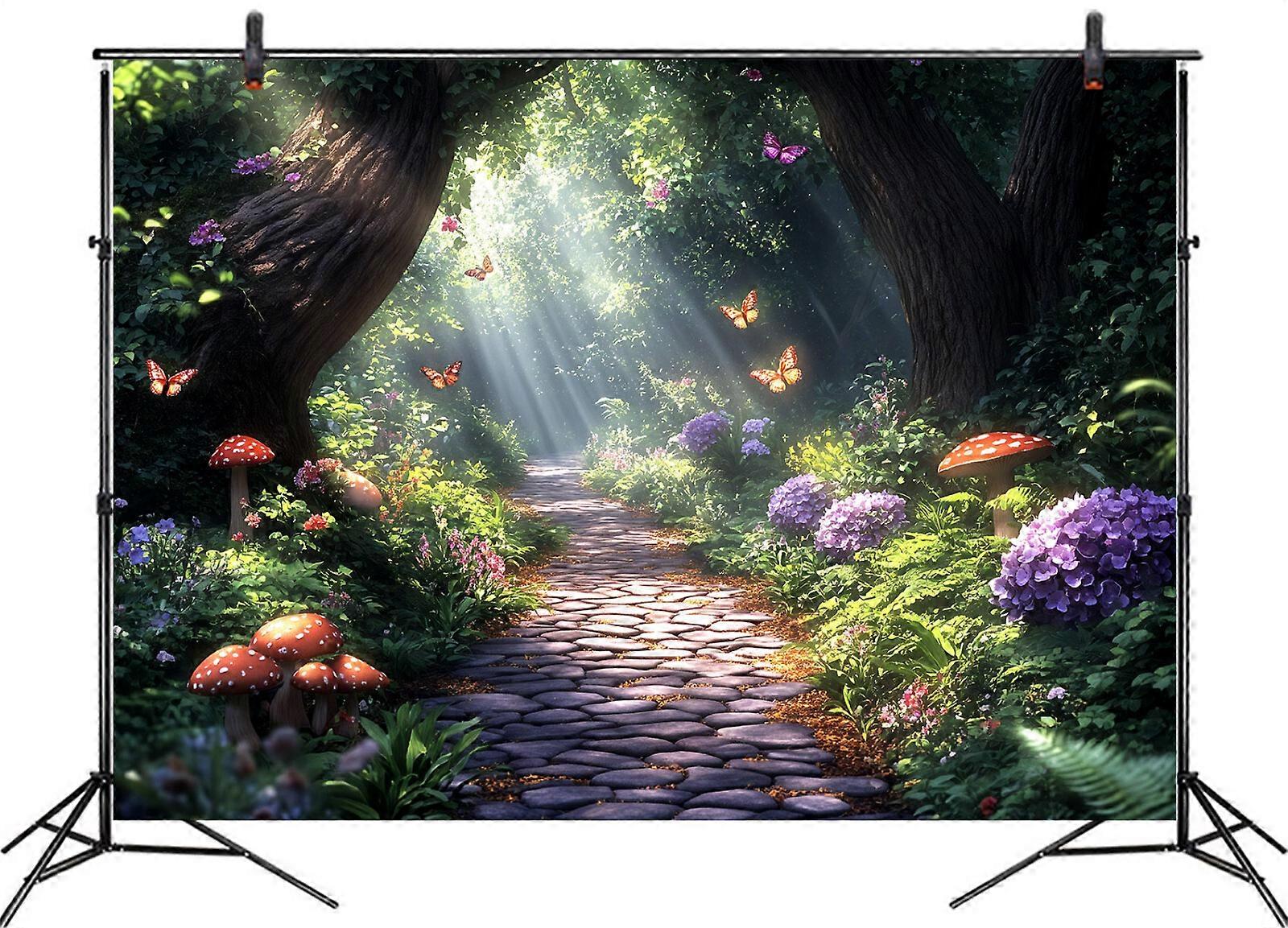 10x8ft Floral Butterfly Red Mushroom Fairy Forest Photo Background Studio Props