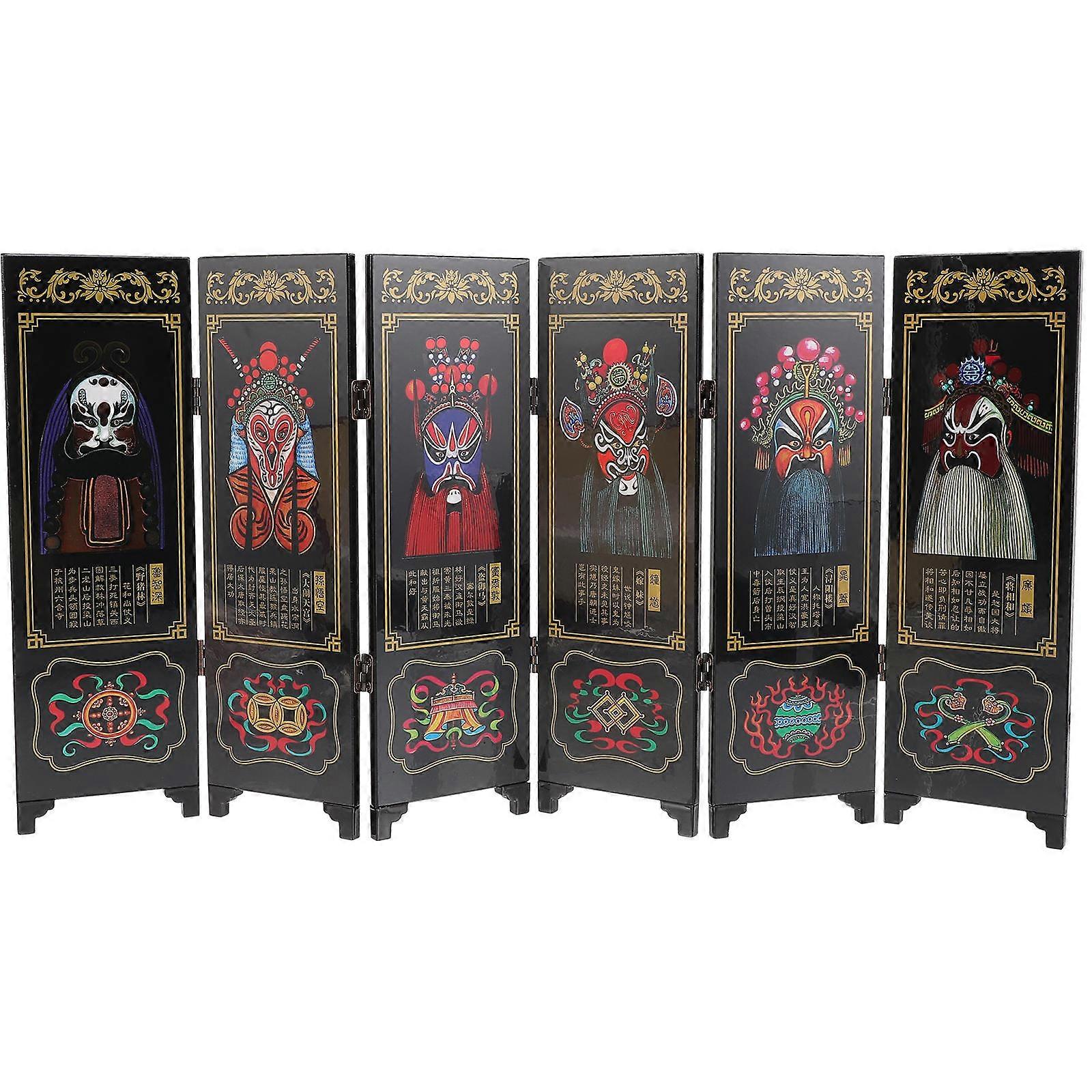 Wooden Folding Screen Adornment Chinese Style Panel Screen for Desktop 2Pcs