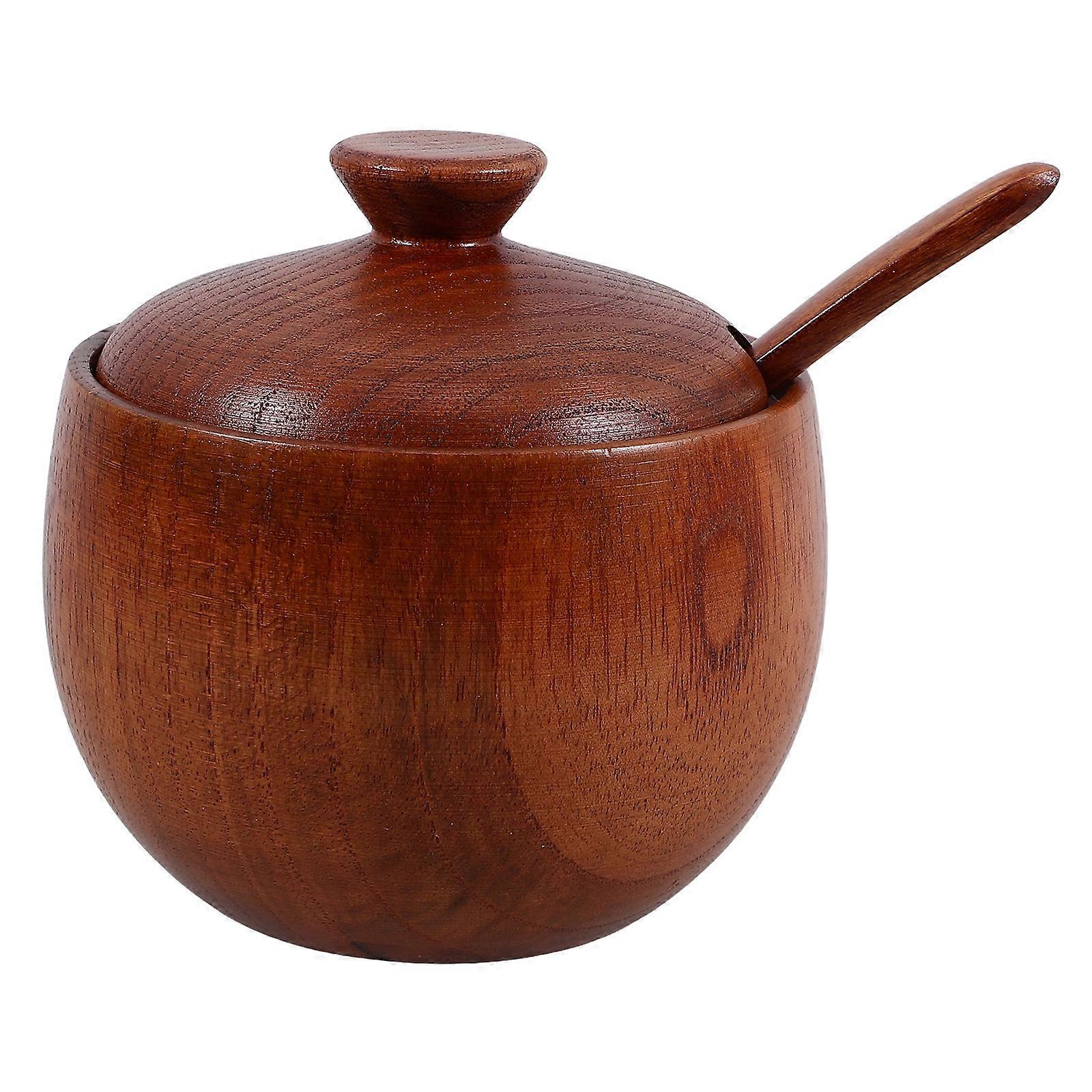 Wooden Sugar Jar with Lid for Home Kitchen Use 2Sets