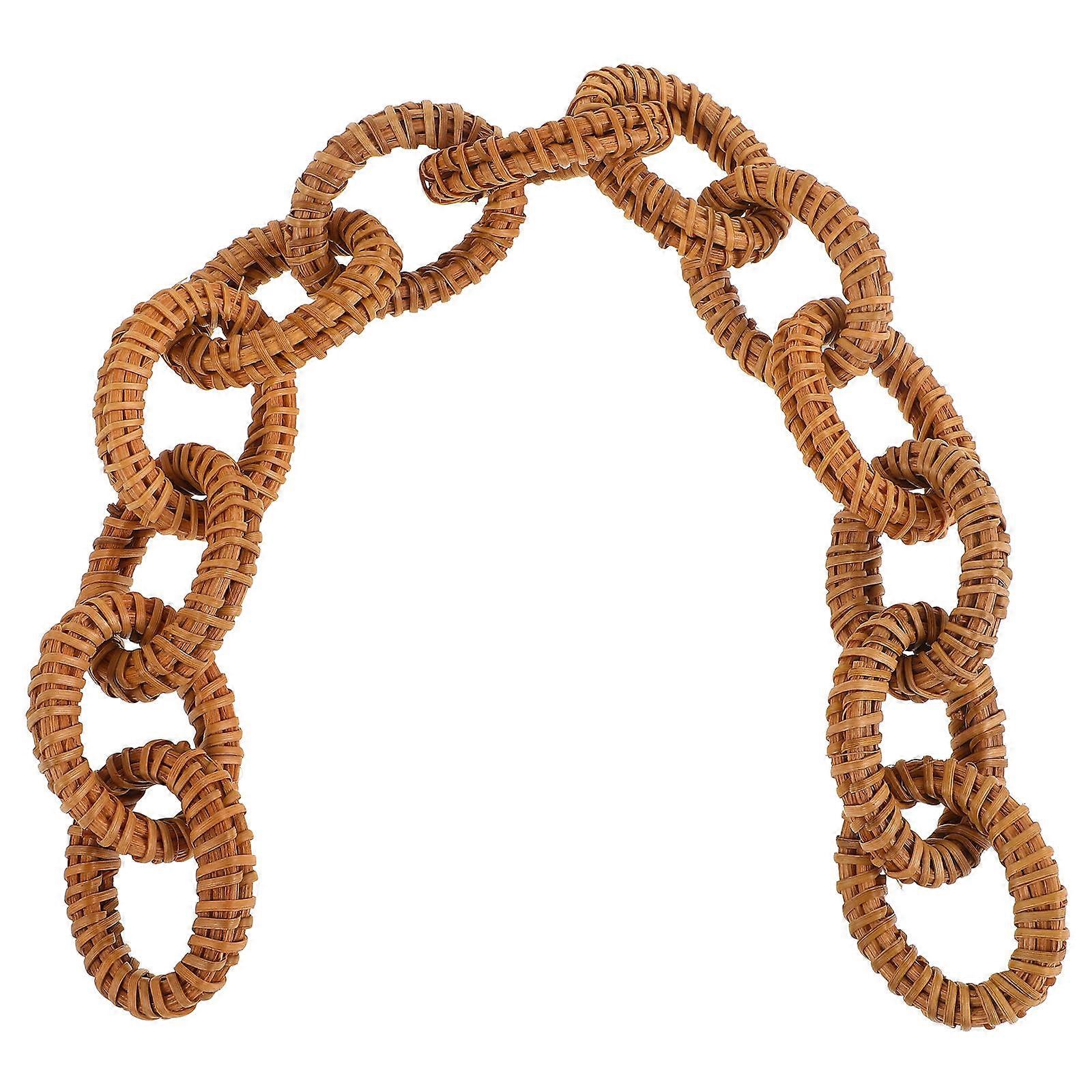 Brown Rattan Woven Chain Link 5Pcs Rustic Chain Link Decoration Ideal For Wall Door Decoration Enhancing Home Style