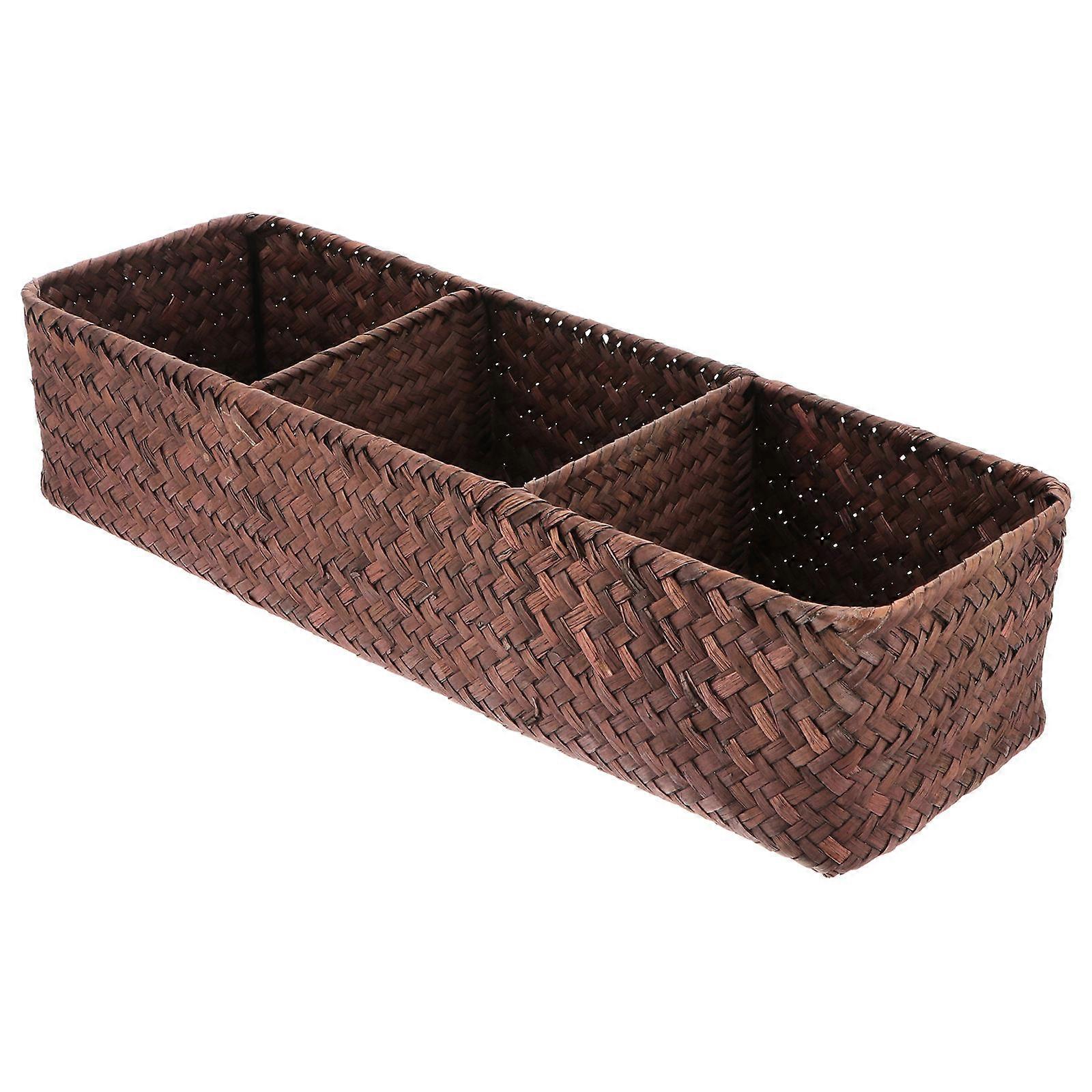 Home Storage Box Woven Sundries Storage Case with 3 Compartments 3Pcs