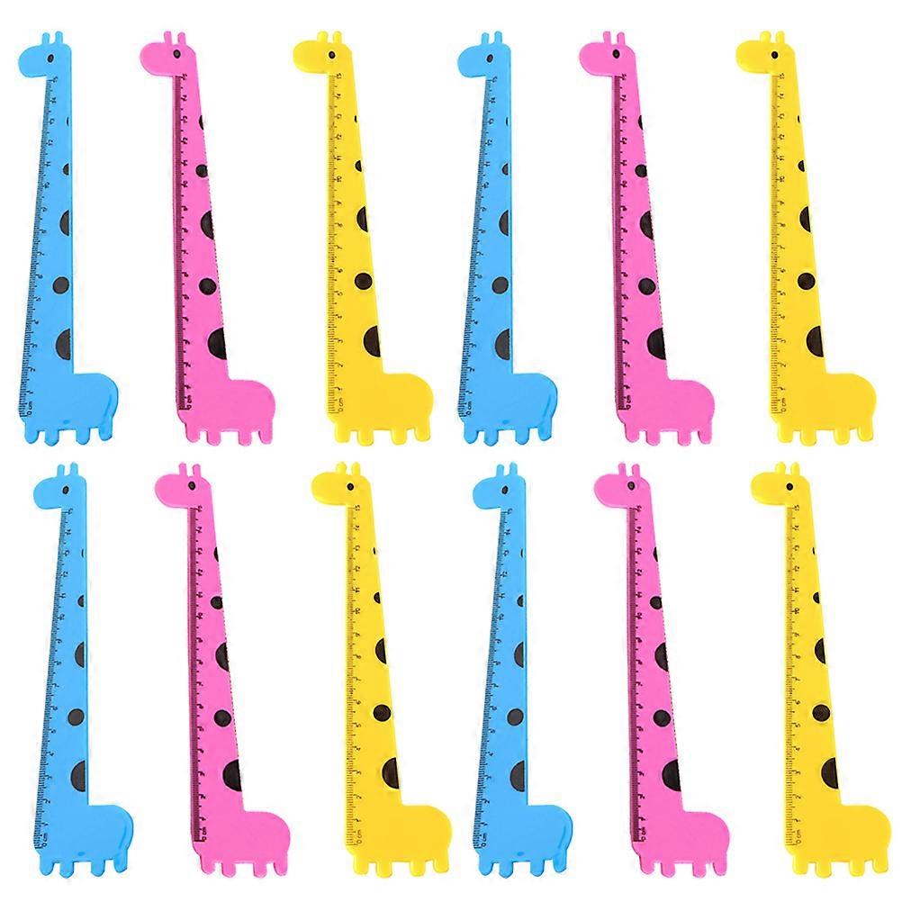 Long Neck Giraffe Ruler Measuring Tool for Kids Rulers Classroom Supplies Assorted Color Plastic 12Pcs