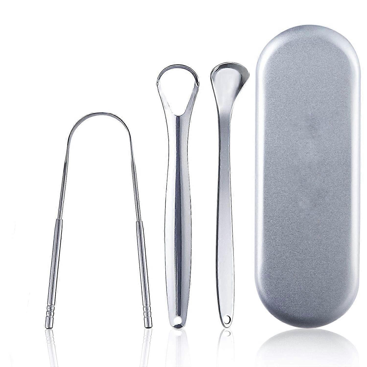 Artrylin Tongue Scraper Cleaner (3 Pack) Stainless Steel Tongue Scrapers for Adults, Reduce Bad Breath, with Case