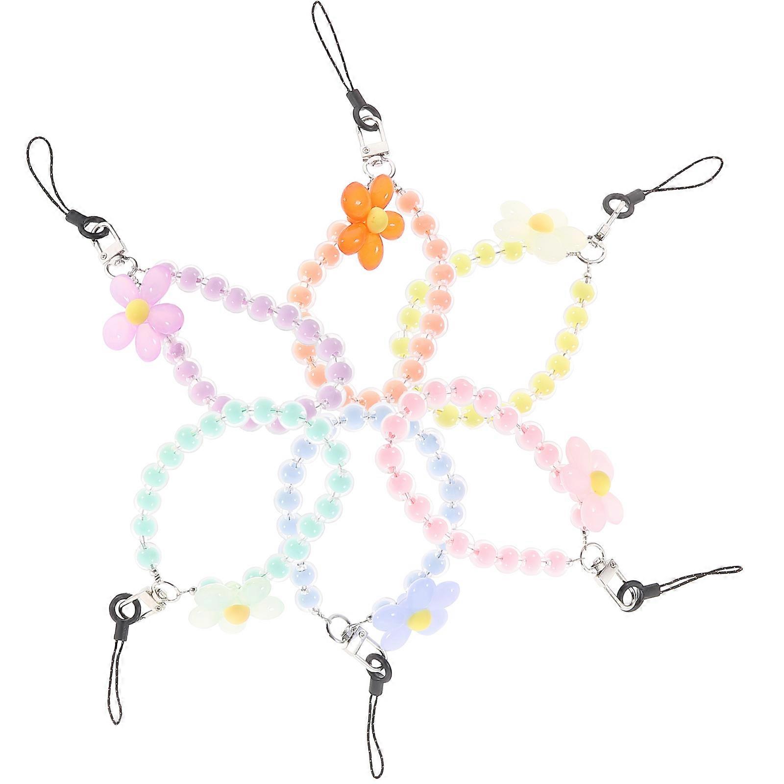 6Pcs Colorful Beaded Phone Chain Versatile Accessory For Technology And Fashion Enthusiasts 7.5X2.4X1.2in Handmade Flower Design