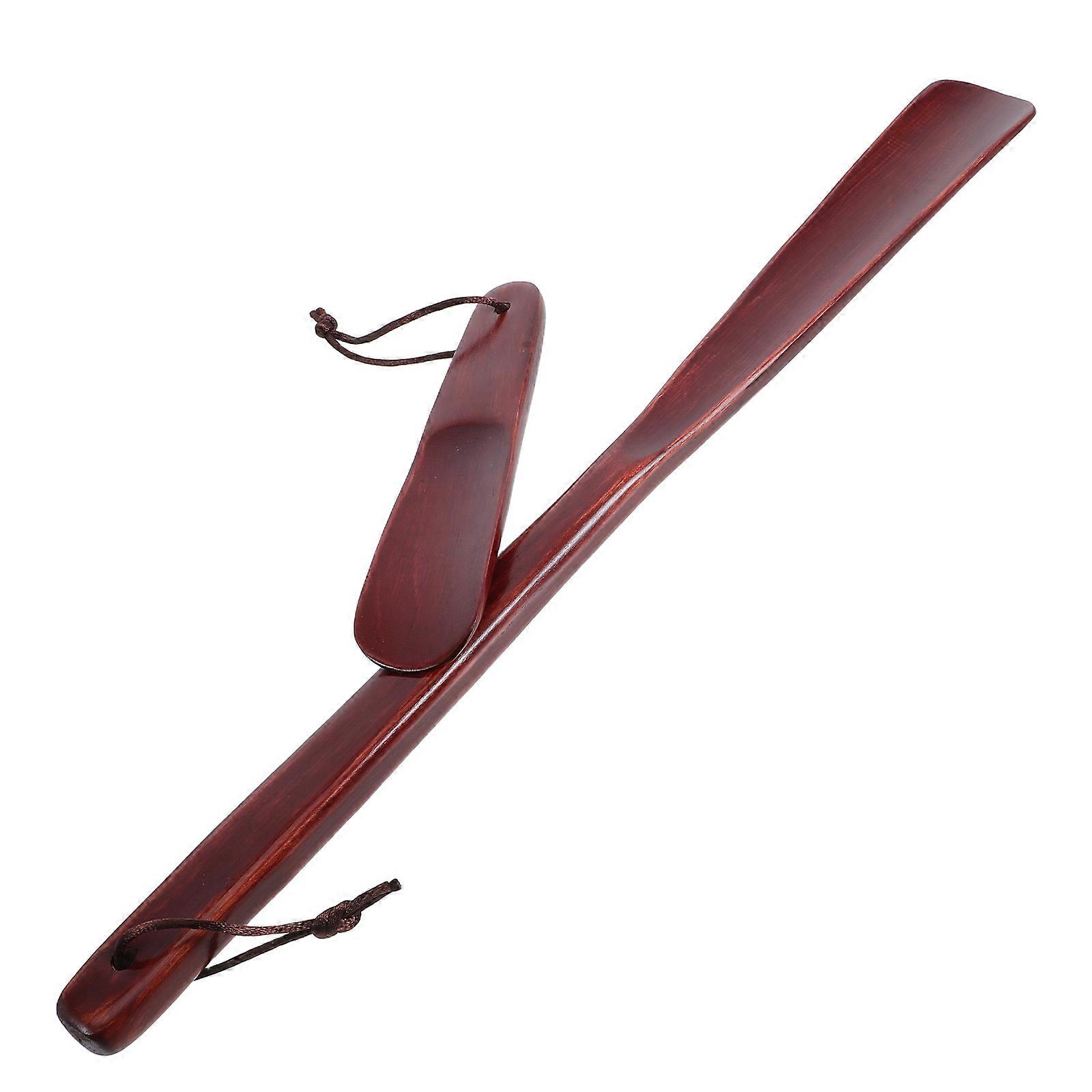 2Pcs Wood Shoe Horn For Seniors And Kids In Dark Red With Long Handle Convenience