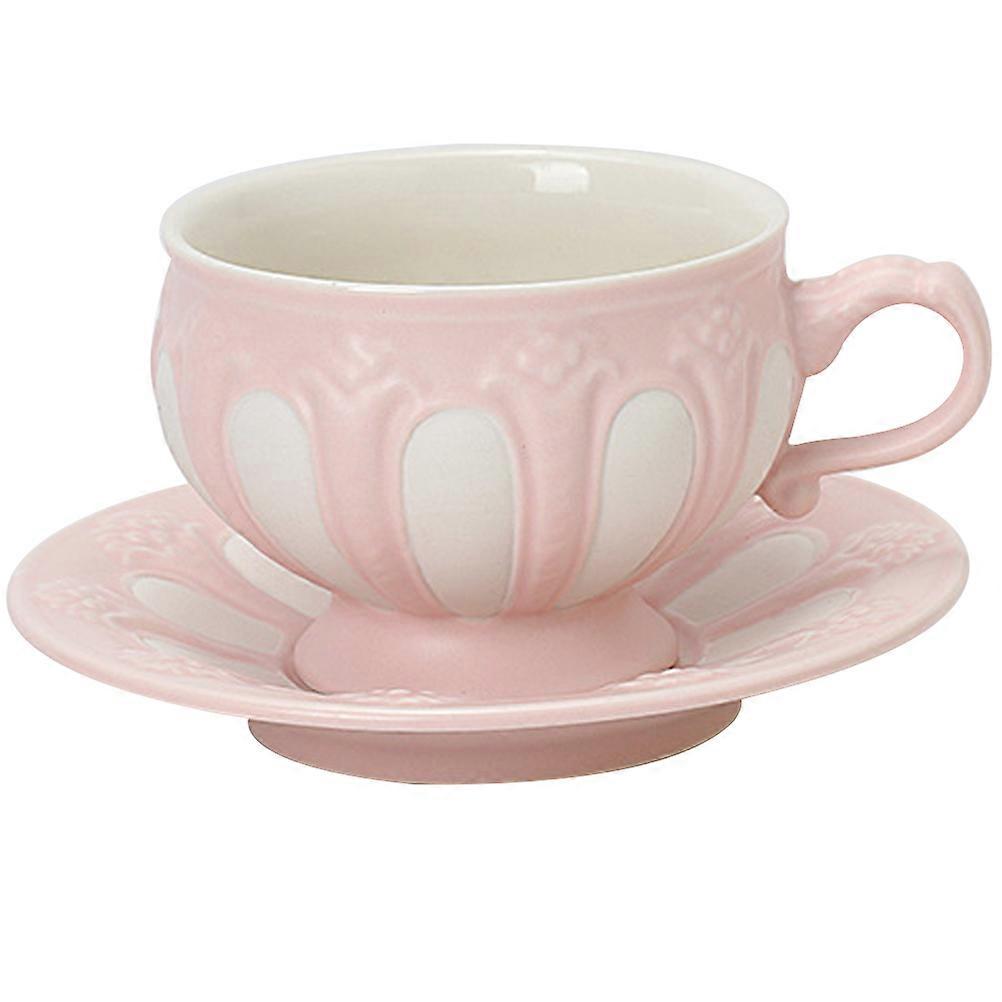 4Sets Pink Ceramic Tea Cup and Saucer Set for Coffee and Tea
