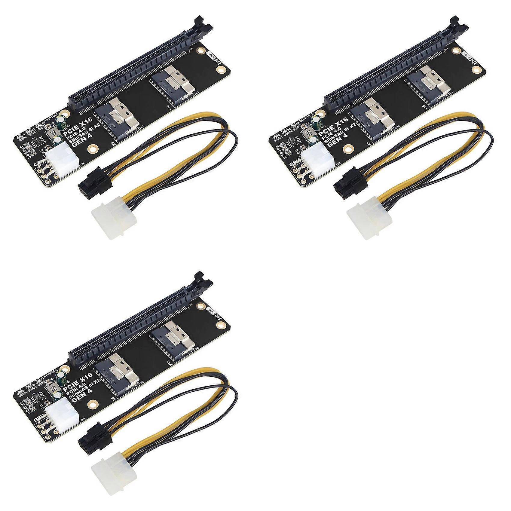 3X 2 Port SlimSAS 8i X2 to PCIe 4.0 X16 Slot Adapter Card SFF8654 Riser Card GEN4 for Network Graphics Video Card 6Pin
