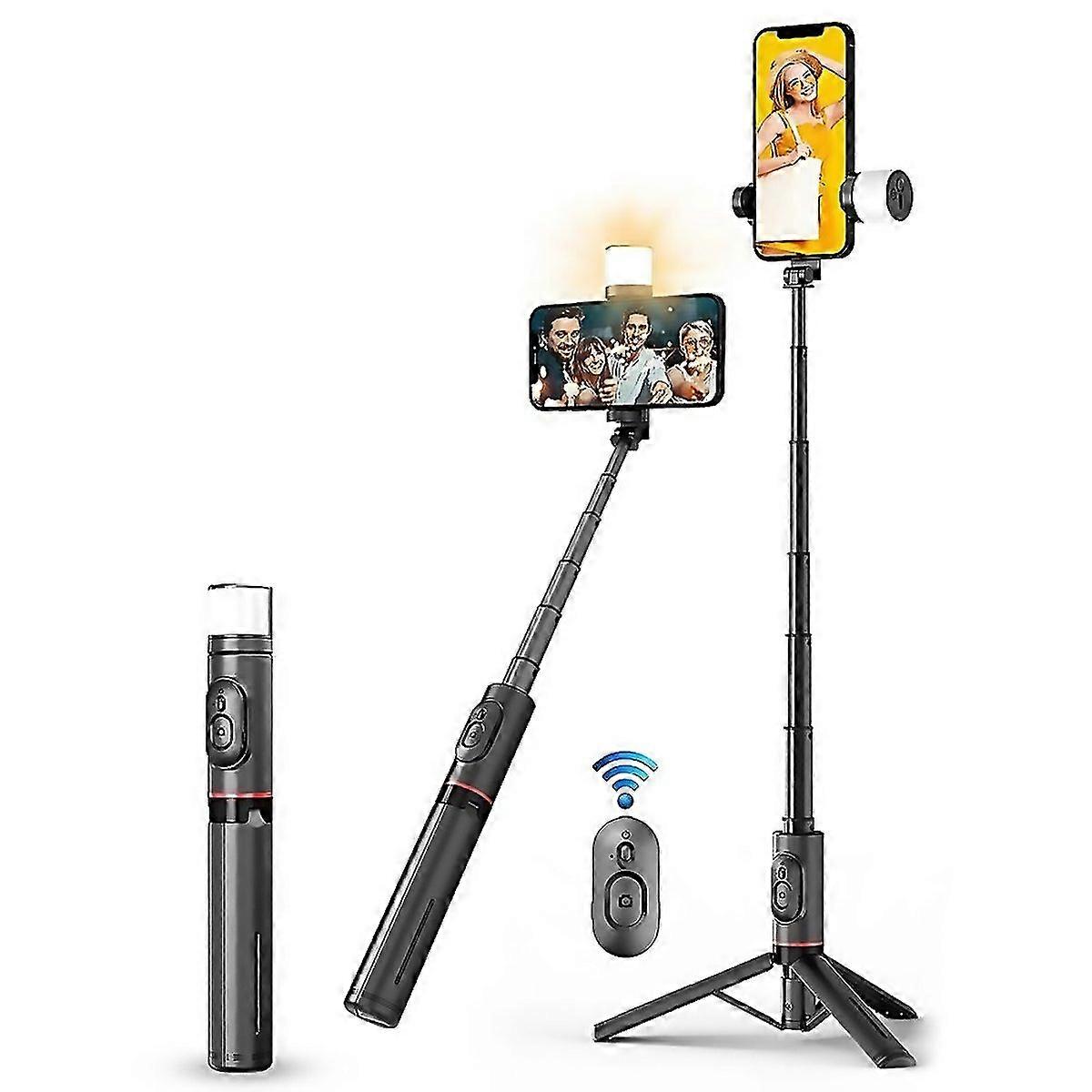 For Q12s Bluetooth Remote Control Rotatable Fill Light Tripod Selfie Stick