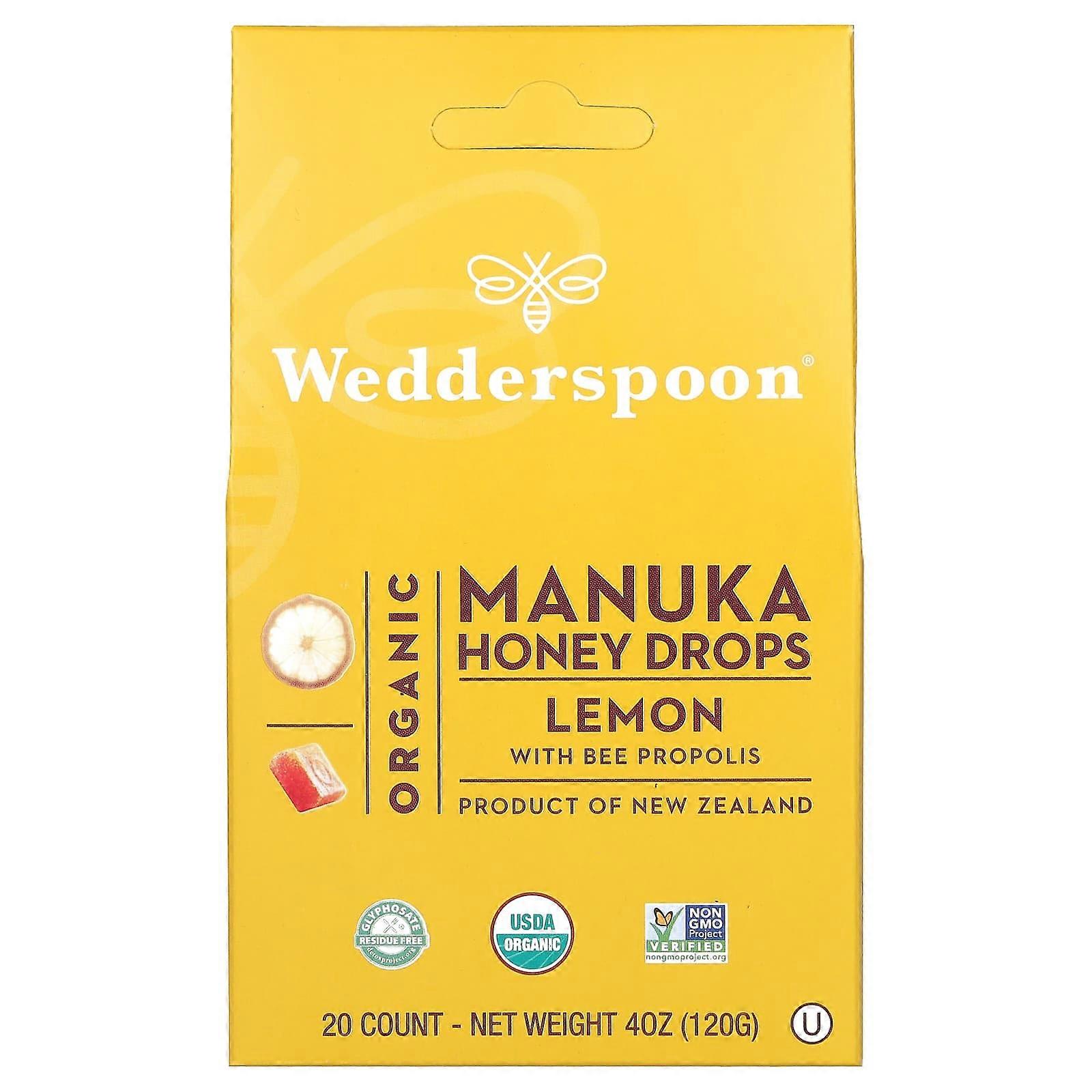 Organic Manuka Honey Drops, Lemon With Bee Propolis, 20 Count, 4 oz (120 g)