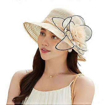 Women Organza Kentucky Sun Hats Wide Brim Flower Church Bridal Hat Beach Derby Hat for Tea Party Wedding