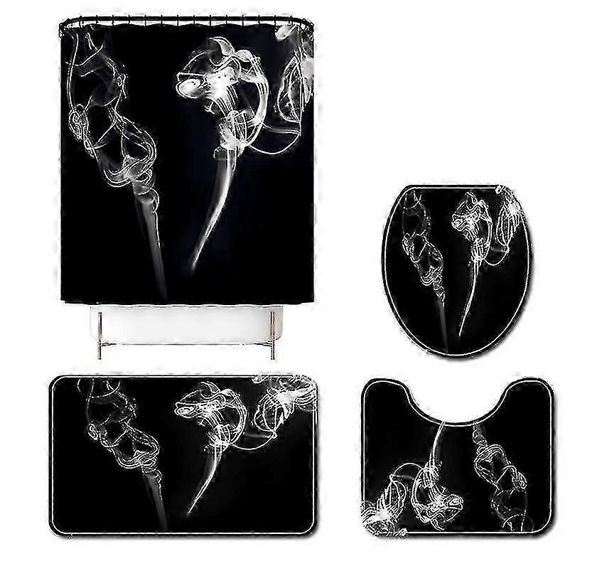 قطرة ماء المموج المطبوعة المرحاض الكلمة حصيرة أربع قطع البوليستر دش ستارة مع هوك