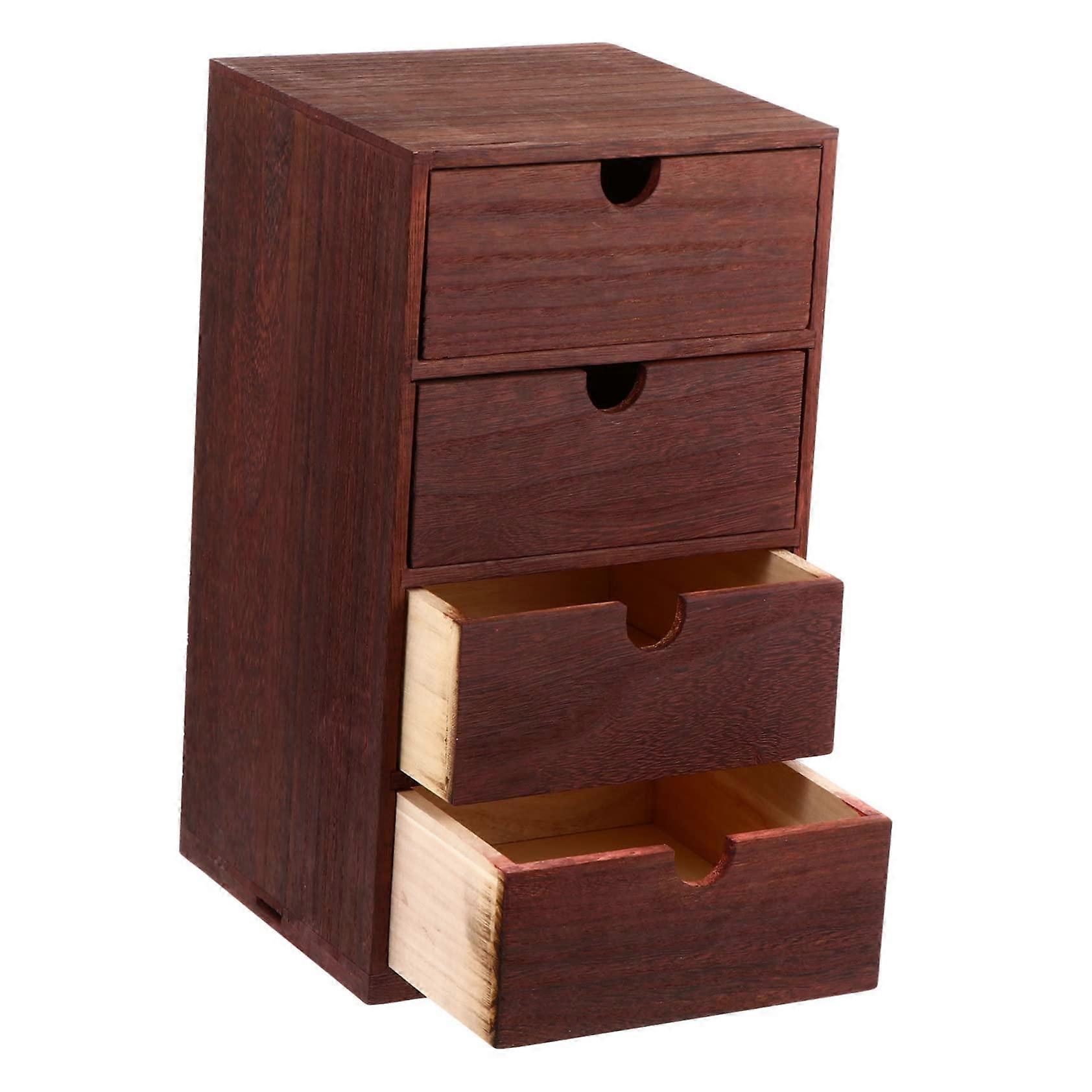 Vintage Style Solid Wood Desktop Storage Box FourLayer MultiFunctional Organizer For Home Office Cosmetics