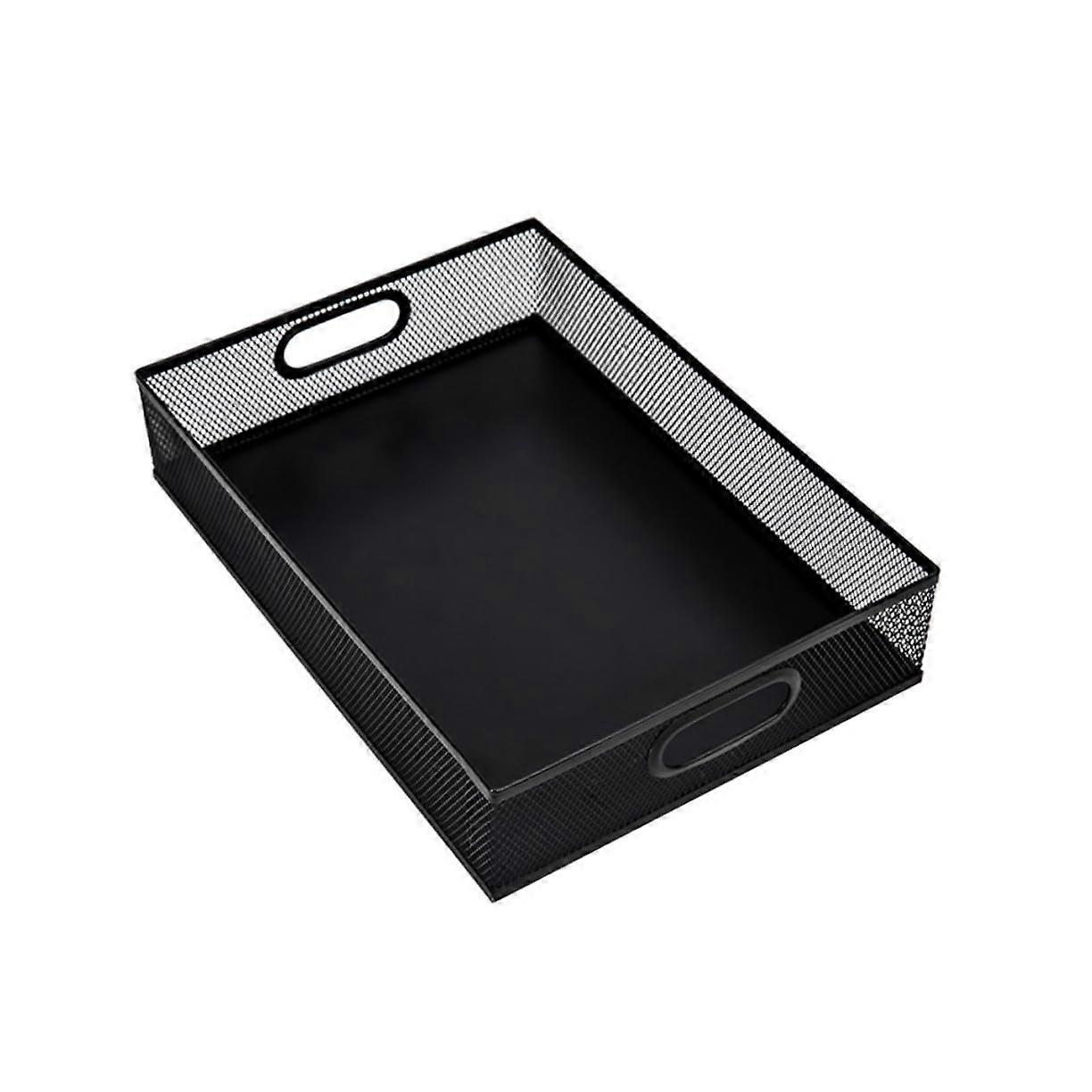 Black Metal Desktop Storage Tray Iron Desk Organizer Box For Sundries And Documents Space Saving Home And Office Use